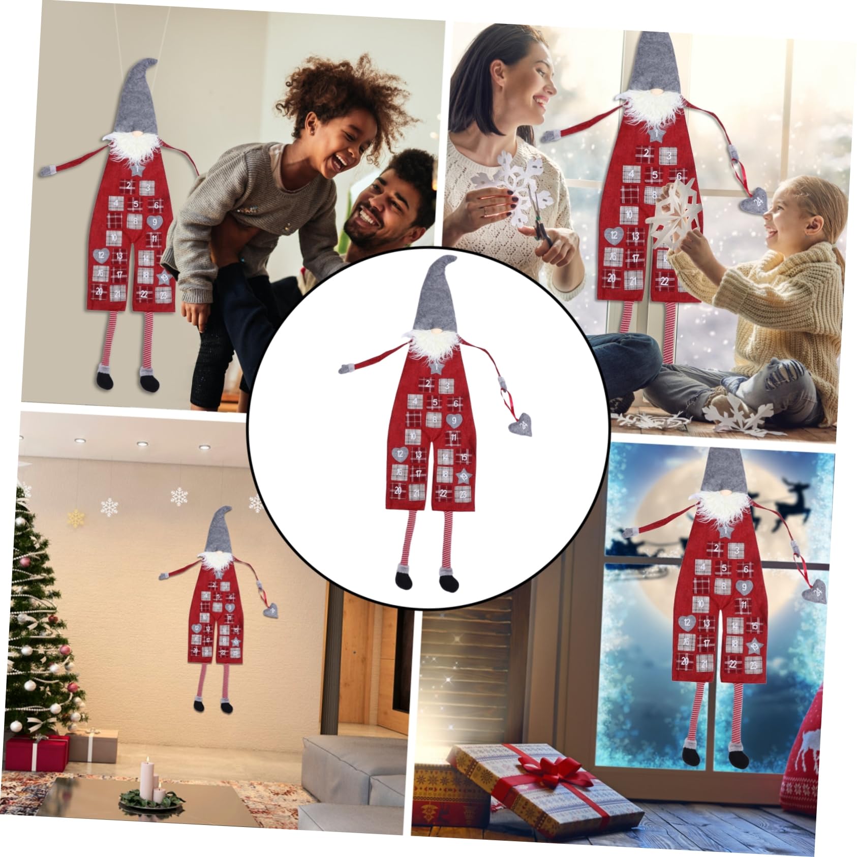 PRETYZOOM Calendario Avvento Natalizio da Appendere Folletti Rossi in Lino e Lana Artificiale, Decorazione Classica a Sospensione per Festa di Natale in Casa