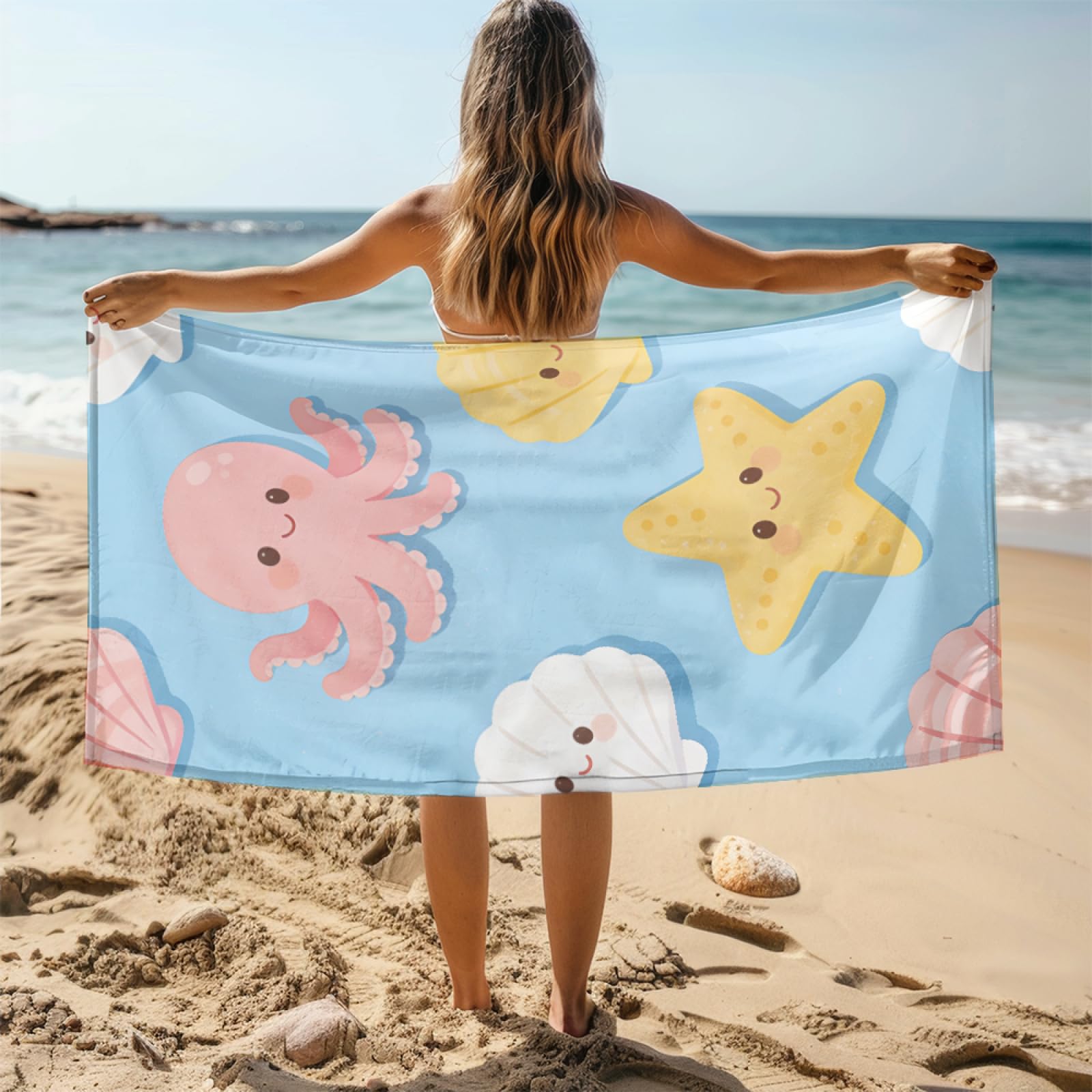 Telo Mare Microfibra 210x230 Blu Rosa Giallo Telo Spiaggia Grande Antisabbia,XXL Asciugamano Mare, Asciugatura Rapida, Stuoia Spiaggia Leggero E Portatile