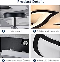 Vista 6 de Modern Ceiling Fan with Lights and Remote Control, 32" Black Flush Mount Fan with 3 Light Colors, 6 Speeds, Low Profile for Kitchen and Bedroom