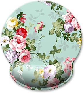 Atufsuat Ergonomic Mouse Pad with Wrist Support, Floral Memory Foam Wrist Rest Mouse Pads, Cute Computer Laptop Office Accessories Decor, Pain Relief Mousepad for Gaming Work Women Girls, Green Flower