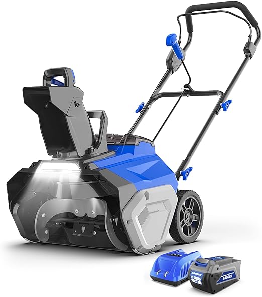 Cordless Snow Blower 40V 20" Electric, Brushless Battery Powered with LED Single Stage for Wet Snow and Heavy Snow, Blue