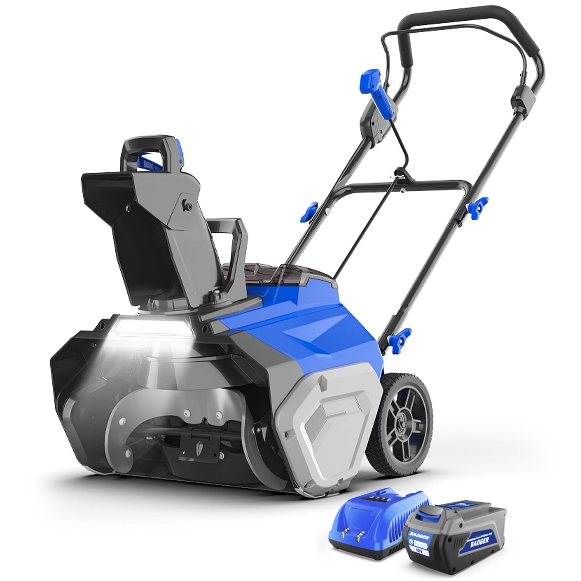 Cordless Snow Blower 40V 20" Electric, Brushless Battery Powered with LED Single Stage for Wet Snow and Heavy Snow, Blue