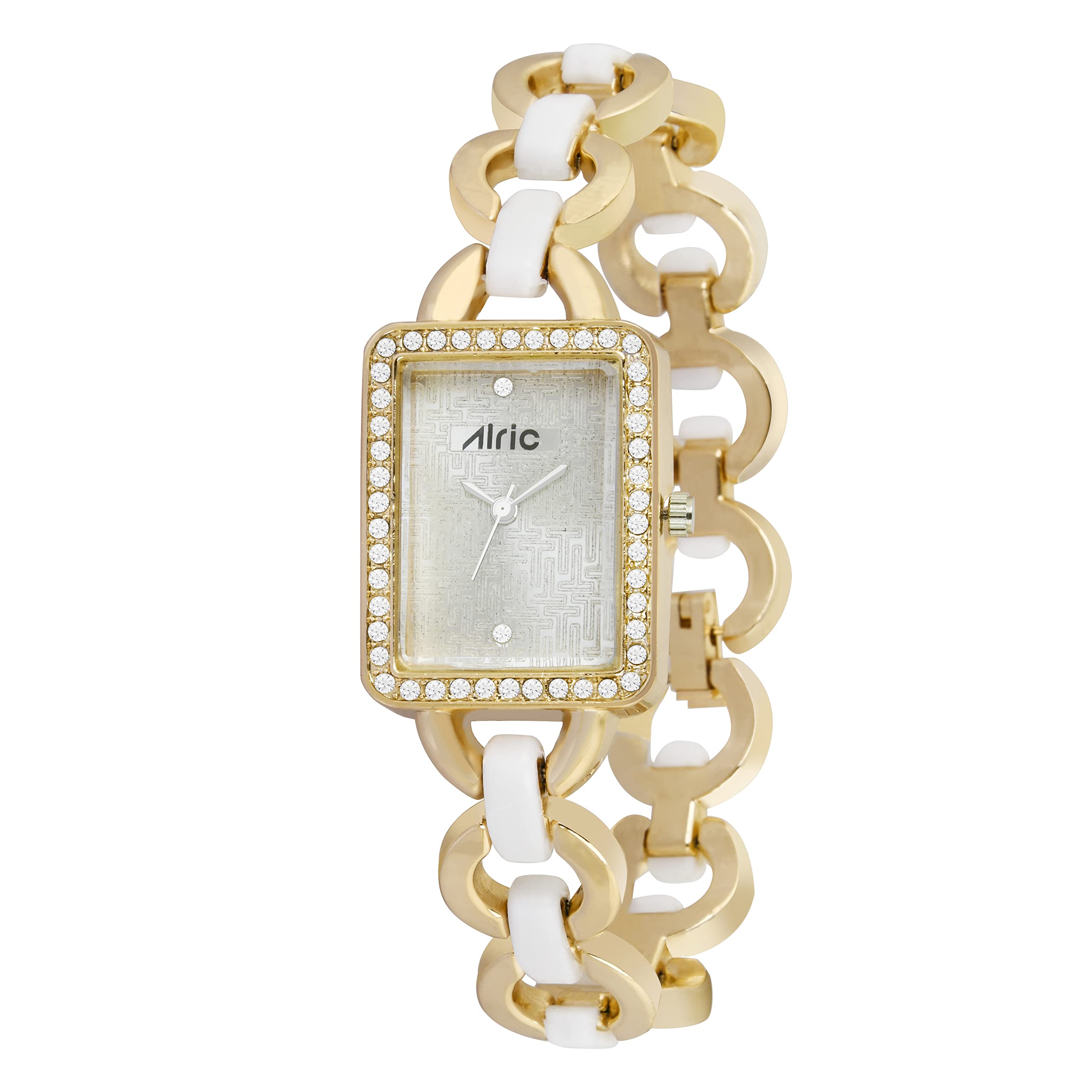 Alric (Cubic Stylish Ladies Watch for Girls | Glossy Metallic Finish Dual Strap Watch | Diamond Studded | Analog Quartz | Trendy Curve and Square Dial | Elegant Watch for Women (Golds) (B0D9QP3RF3) Amazon Price History, Amazon Price Tracker