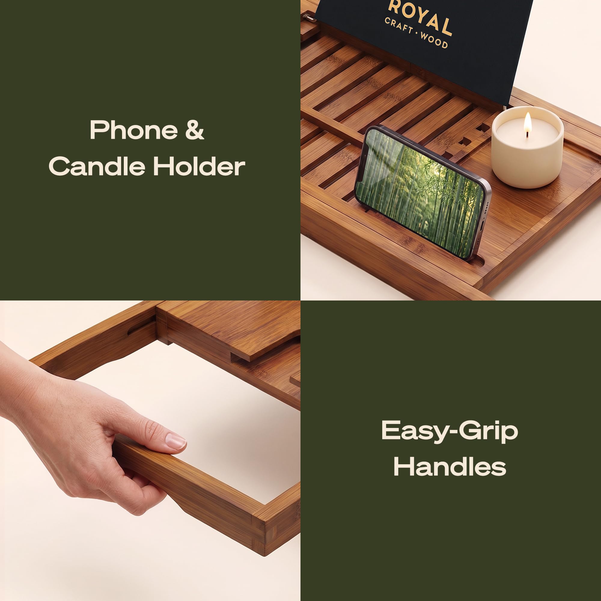 Royal Craft Wood Bathtub Tray - Bamboo Bath Caddy -6