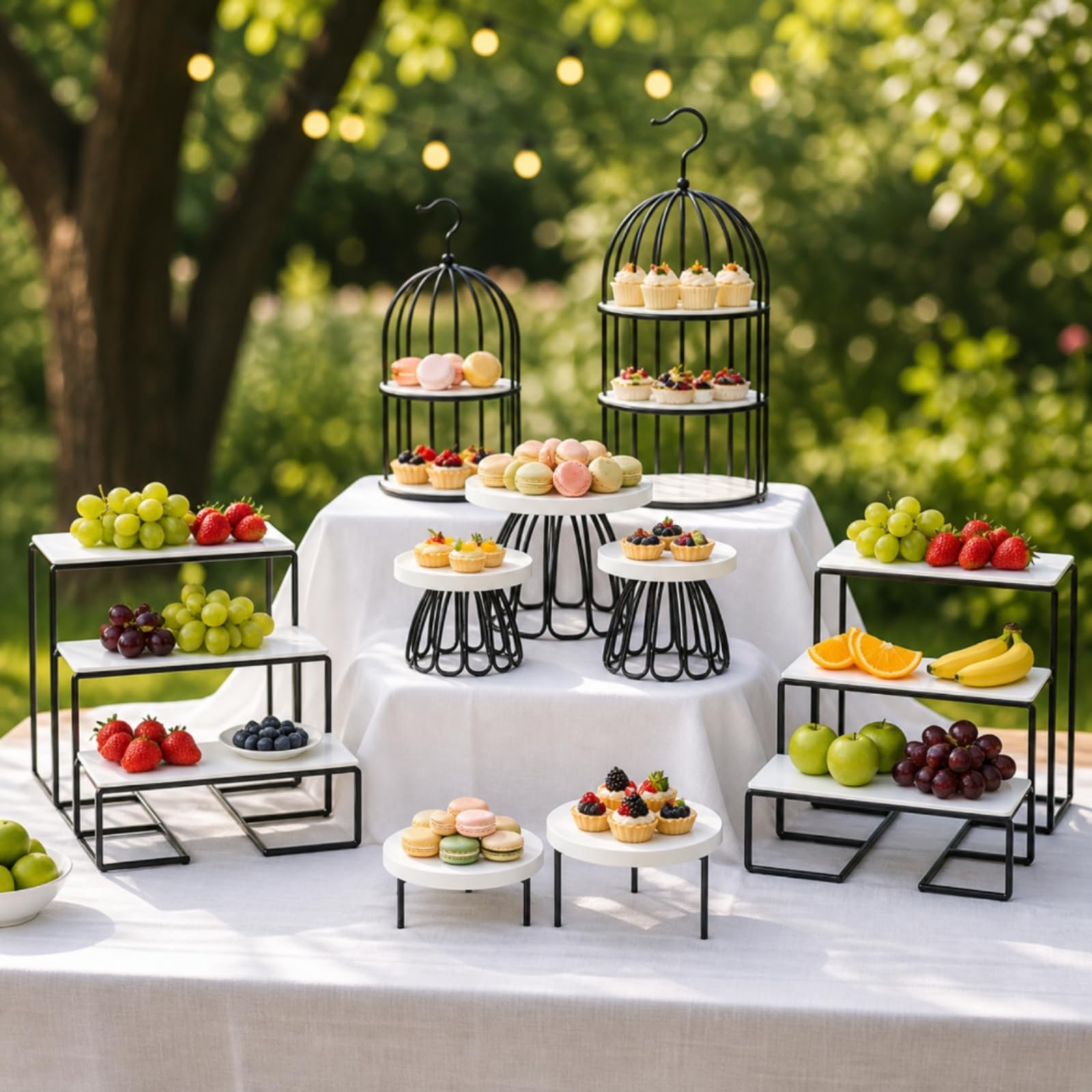 14 Piezas Exhibidor Cerámica con Estructura Metálica Escalonado Exhibidor Postres Elegan Banja Reposría para Bodas, Fiestas