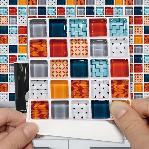 Alwayspon 25 piezas de azulejos de mosaico autoadhesivos para decoración del hogar, azulejos adhesivos para despegar y pegar, adhesivo para azulejos