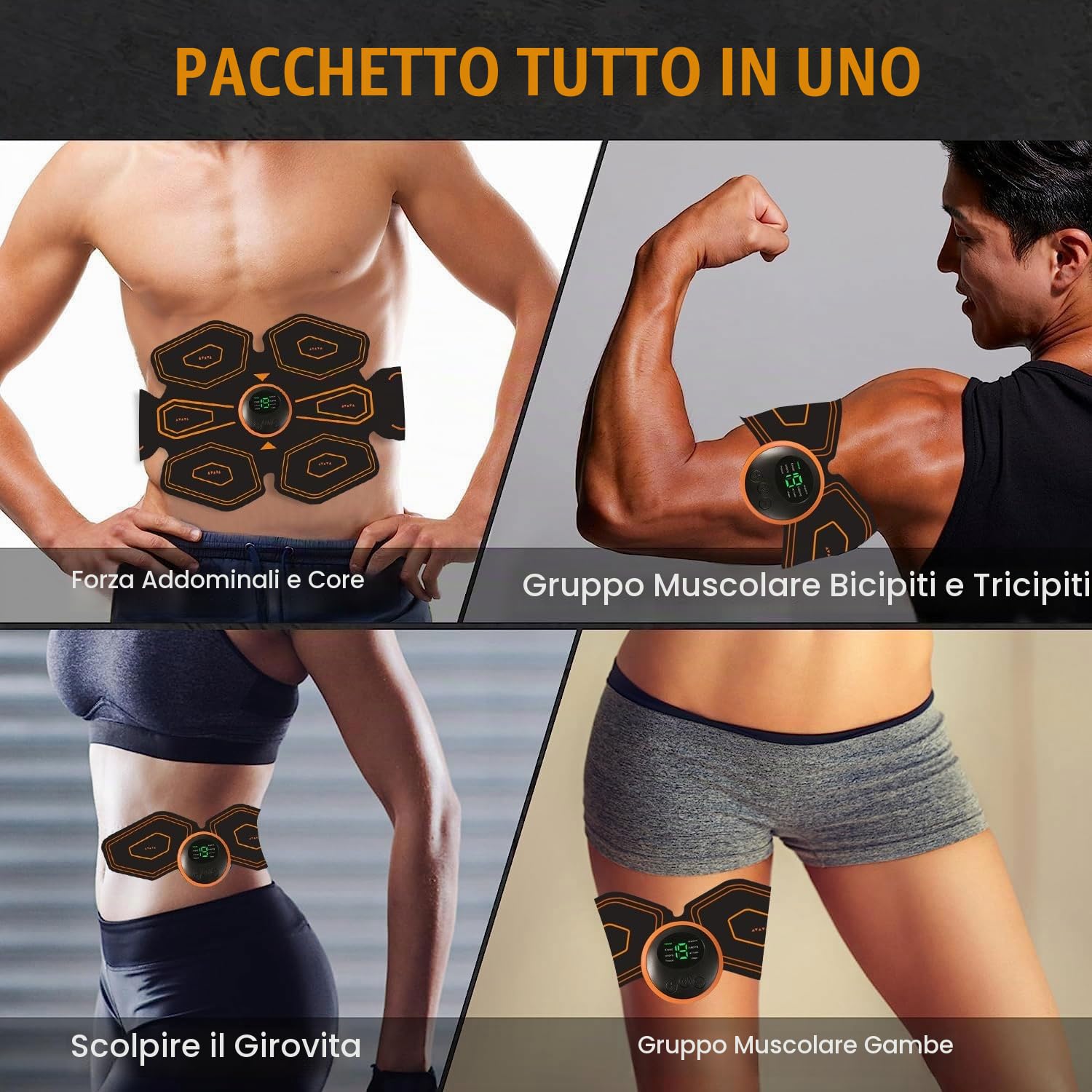 Elettrostimolatore per Addominali,Elettrostimolatore Muscolare Professionale,Elettrostimolatore Addominali, EMS Stimolatore Muscolare Addome/Braccio/Gambe/Waist/Glutei