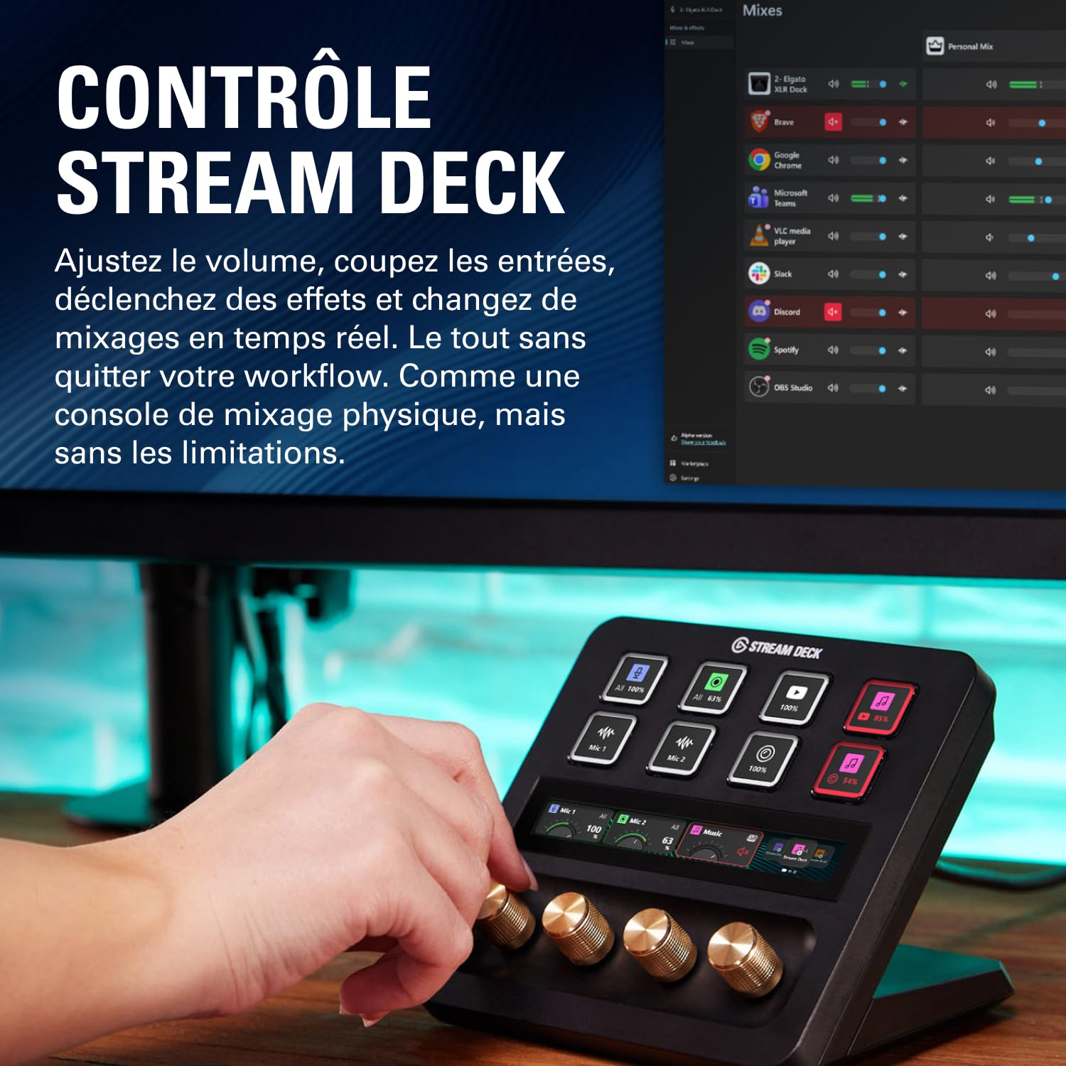 Elgato Wave XLR MK.2 – Interface audio USB | Table de mixage DSP pour micros XLR, gain 80 dB, effets intégrés, feedback LED, Touch Mute, Stream Deck, PC/Mac