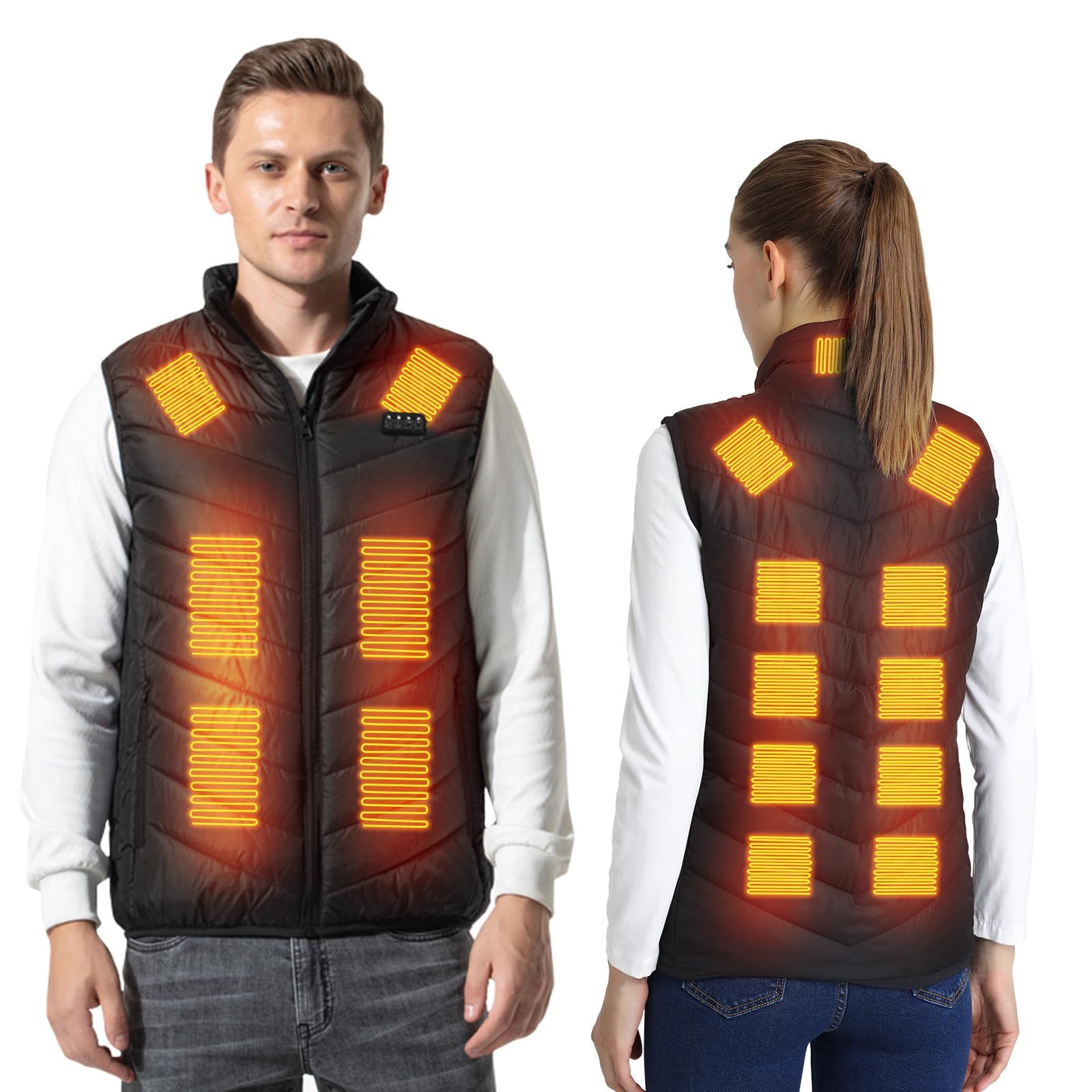 Armorget Heated Vest, 3-Levels Temperature Control, with 17 Heating Zones, USB Rechargeable Heated Gilet, Washable Heated Jacket for Outdoor Camping, Hiking (Batteries Excluded) 2XL Black