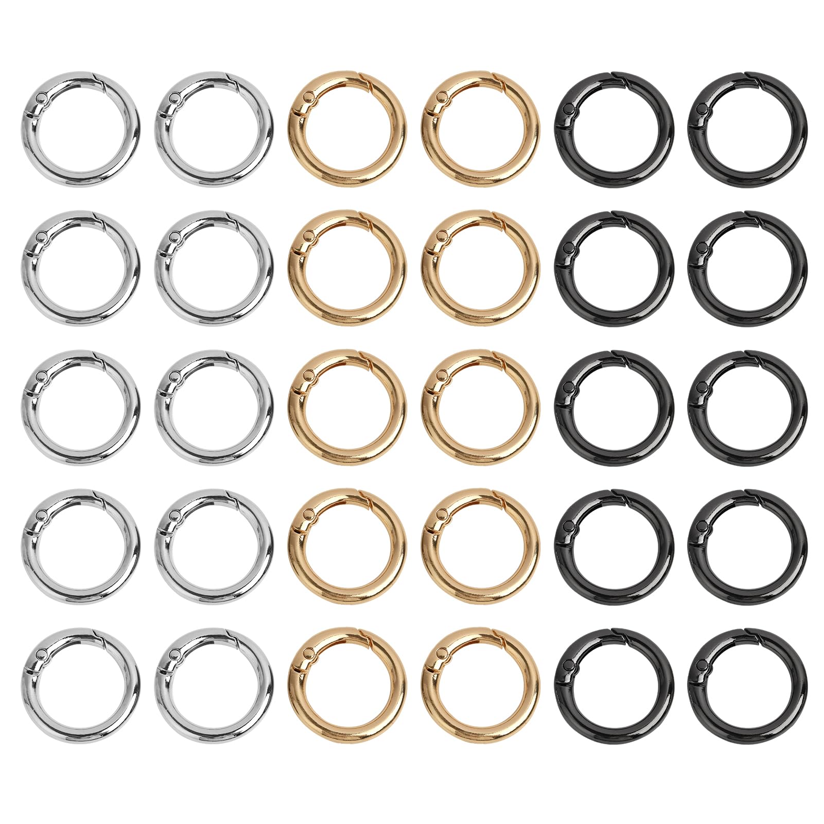 30 PCS Moschettoni per Borse, Anelli a Molla Rotondi da 28mm in Lega di Zinco, Oro/Argento/Nero, Anilla Llavero, Moschettoni per Borse e Portachiavi, Accessori per Gioielli Fai da Te e Artigianato