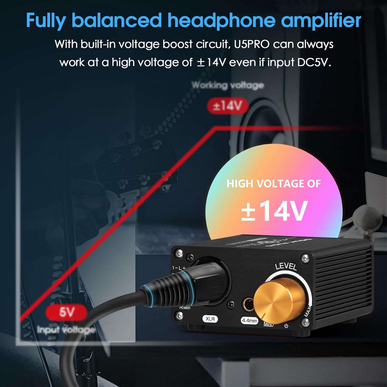 Douk Audio U5PRO - Amplificatore per cuffie HiFi con ruota di simmetria completa, mini amplificatore stereo per cuffie XLR e 4,4 mm, amplificatori operativi sostituibili, compatibilità 18-600Ω, uscita