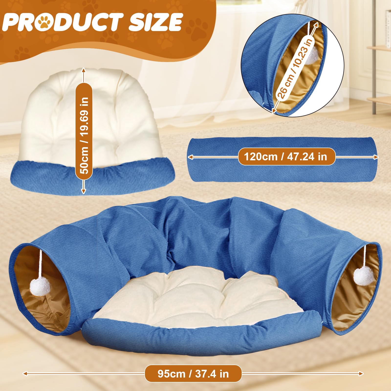 Spardar Tunnel pour Chat, Tunnel 2 en 1 pour Chat, Bleu