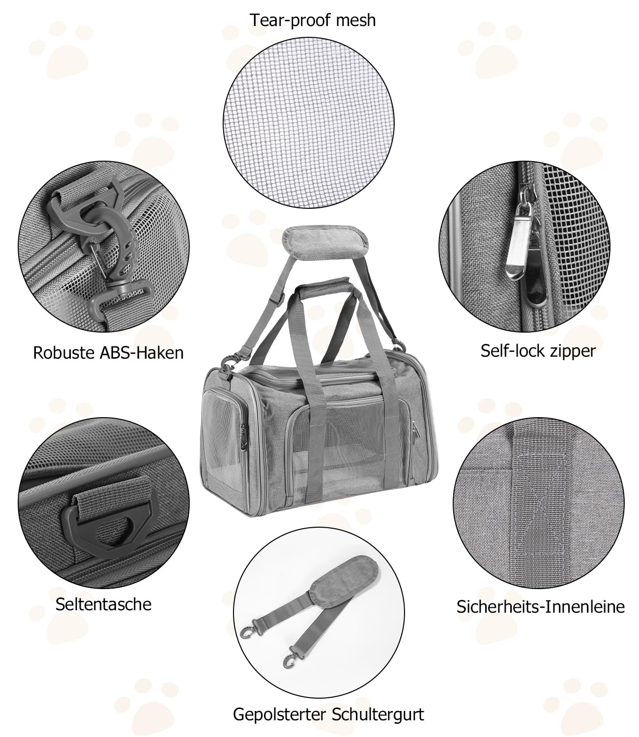 Transportbox für Katze und Hund, Faltbare Transporttasche, atmungsaktive Katzentransportbox, mit Schultergurt & waschbarem Kissen, 45x28x28cm, bis 13kg, geeignet für Auto/Flugzeug