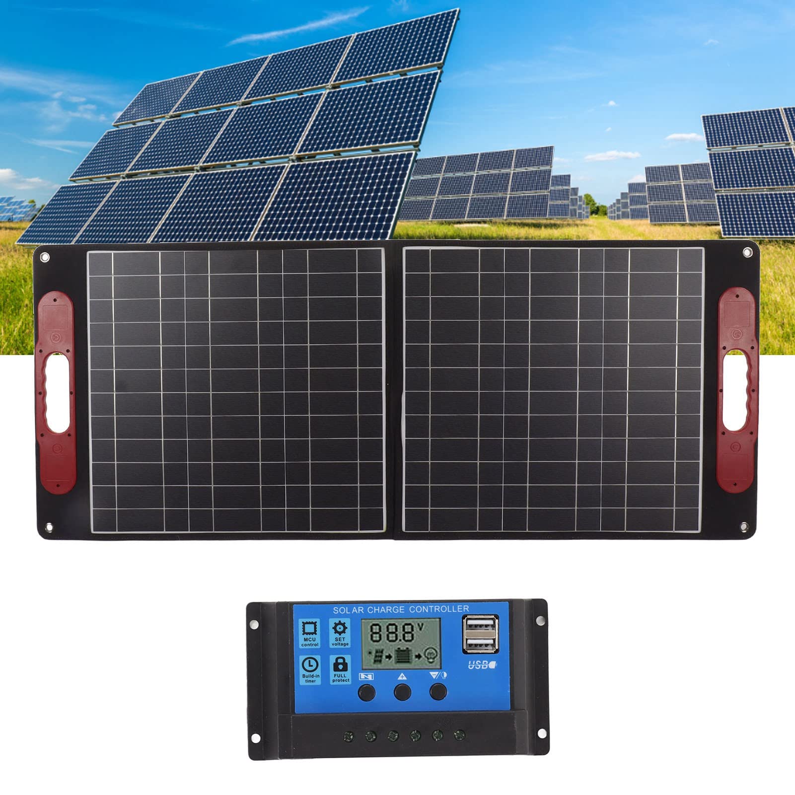 Eujgoov Kit de Panel Solar Plegable de 80 W, Cargador Solar Monocristalino Portátil Impermeable de 18 V para Camping y Actividades Al Aire Libre