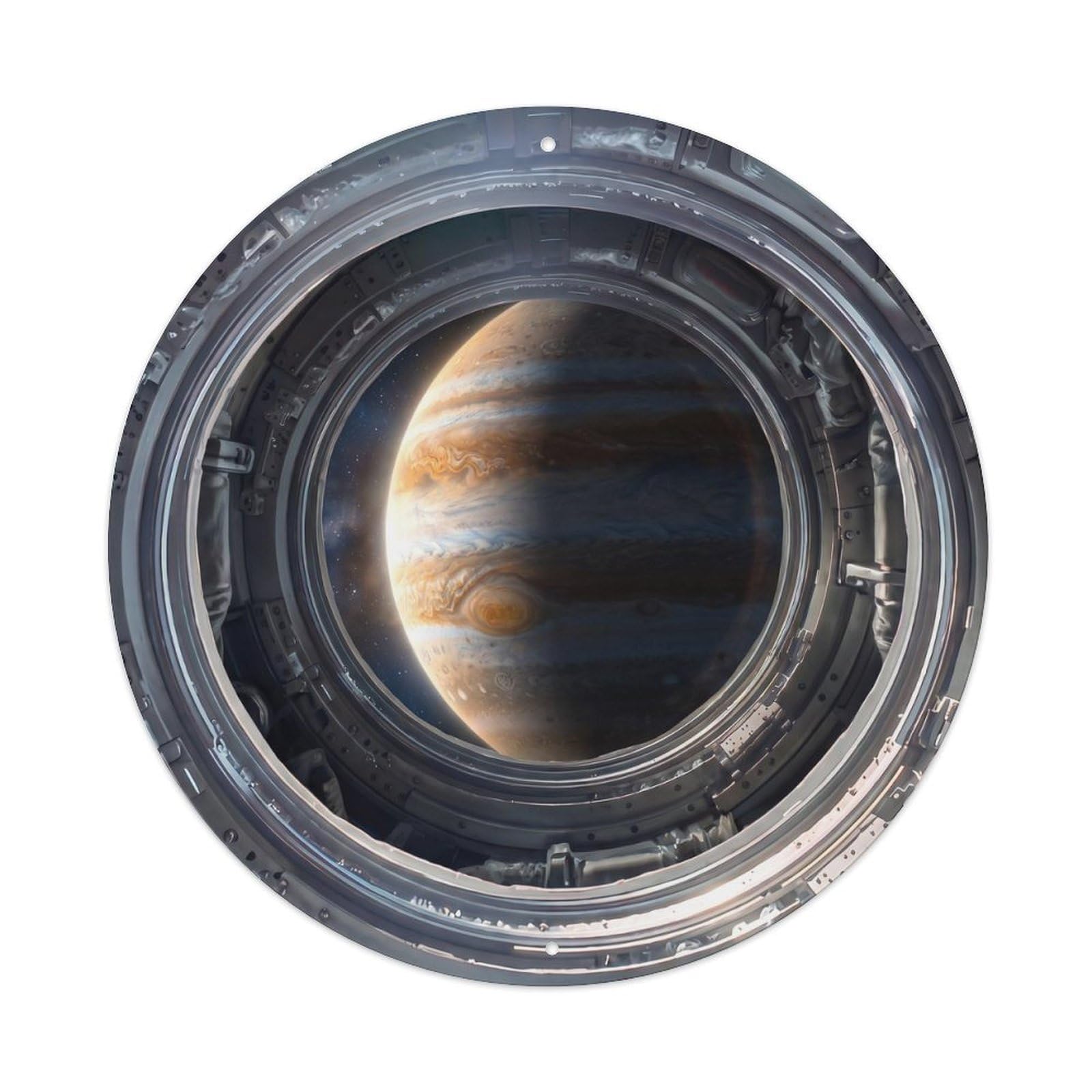 Metal Tin Sign Crescent Gas Giant from Space Station Porthole