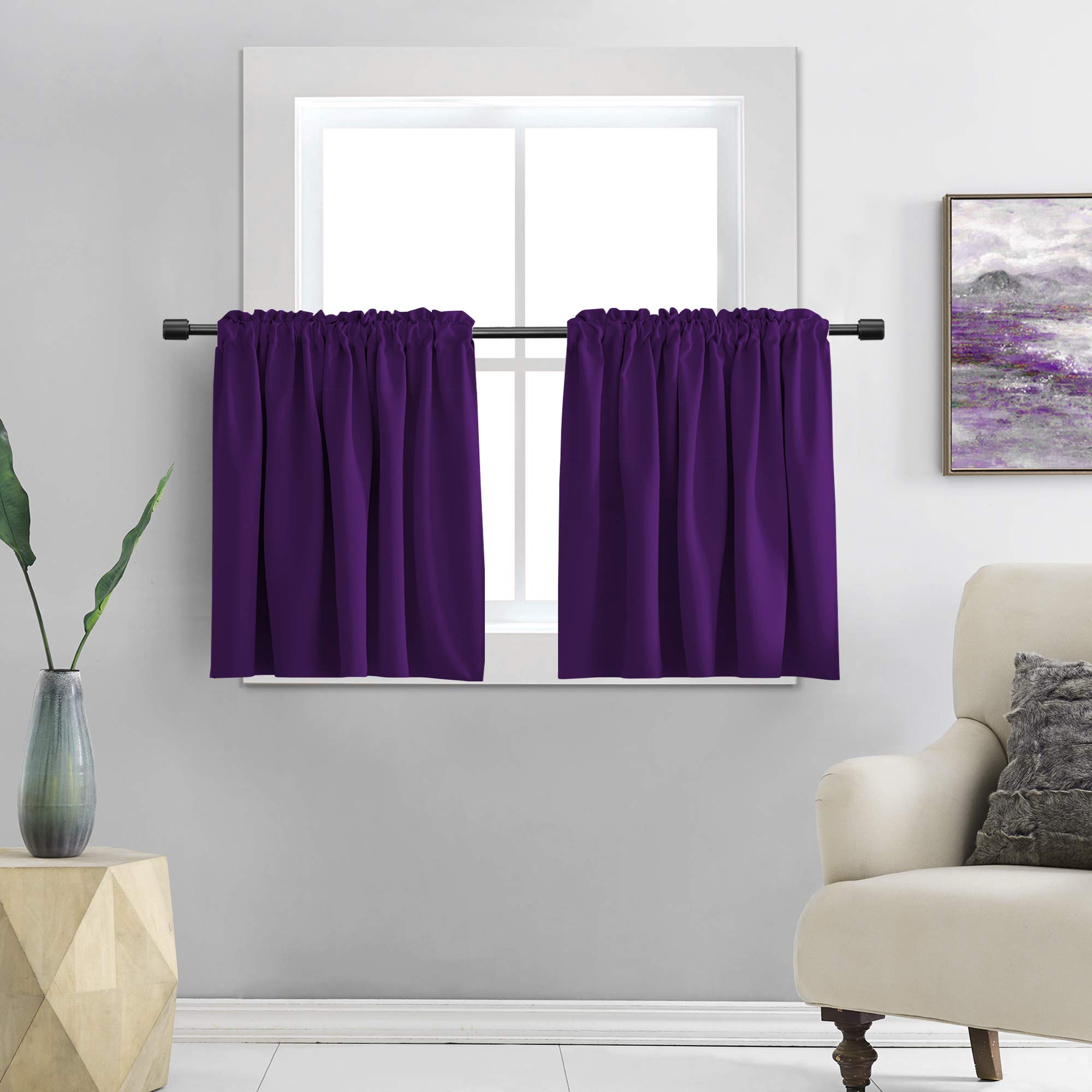 DONREN Royal Purple Small Window Room Darkening Curtain Tiers - Thermal Insulated Window Treatment Rod Pocket Curtains (42 by 36 Inch,2 Panels)