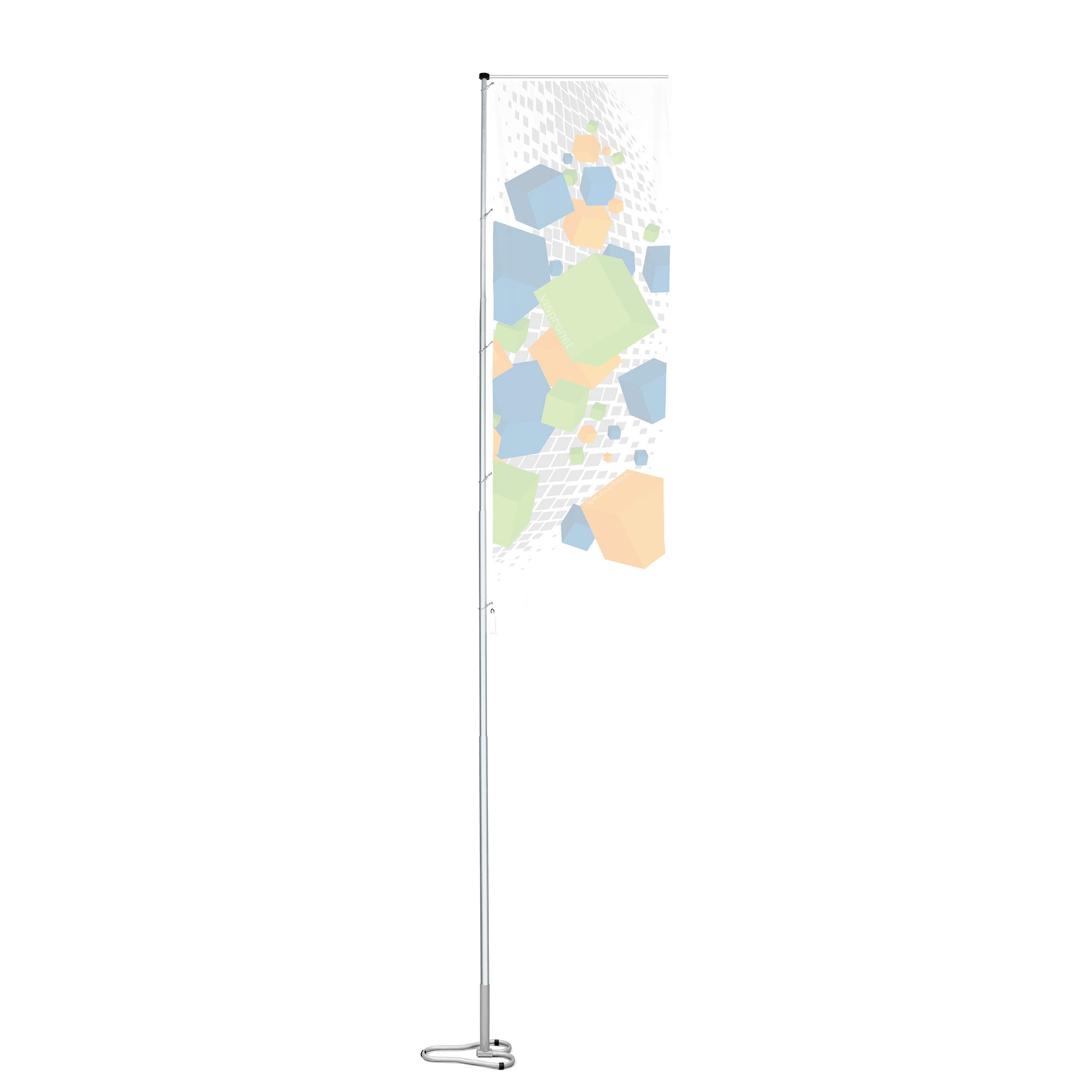 Vispronet Mobiler 5,40 m Fahnenmast mit Ausleger T-Pole® 100 ✓ versch. Bodenelemente ✓ teleskopierbar ✓ inkl. Transporttasche (Standfuß)