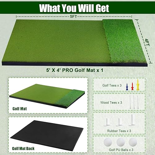 Miniatura 6 de Golf Mat 5x4ft Thickening Golf Hitting Mat, Golf Mats Practice Outdoor with Dual Turf, Golf Training Mat for Backyard Driving Chipping Swing, Golf