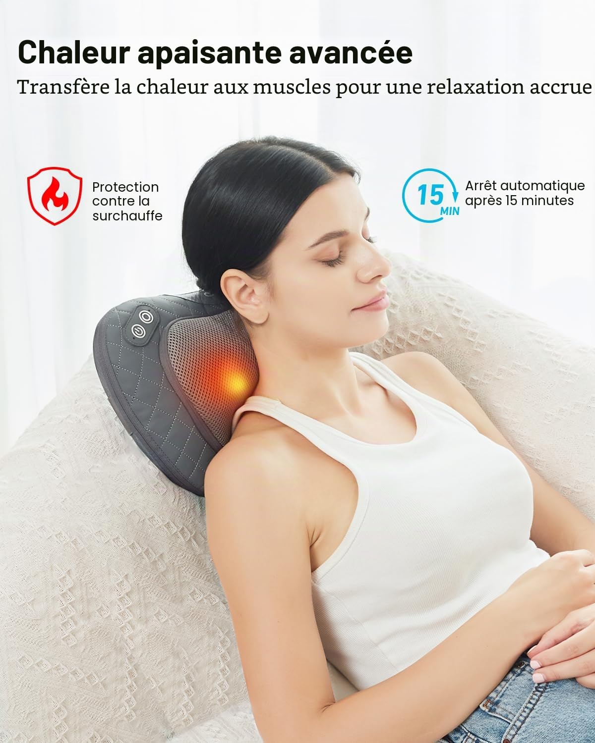 ALLJOY Coussin Massant Chauffrant, Massage Dos Shiatsu avec 4 Nœuds, Appareil de Massage pour Nuque, Cou, Cervical, 3 Vitesses Réglable, Housse Amovible, Cadeau pour Femme, Homme