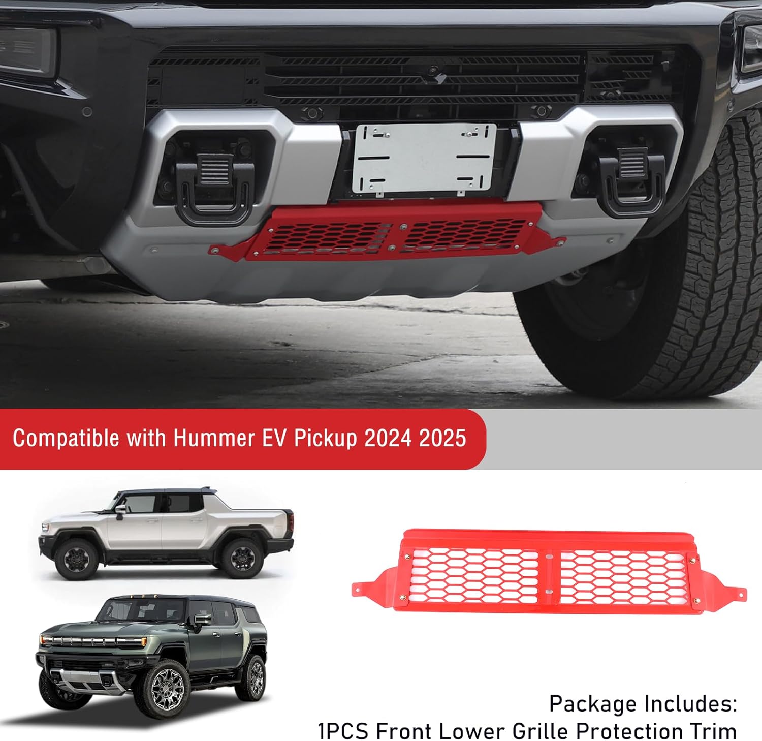Car Front Lower Grille Protection Trim Grill Air Intake Protector Accessories Compatible with Hummer EV 2024 2025 2026 Front Bumper Radiator Guards Grille Trim Accessories