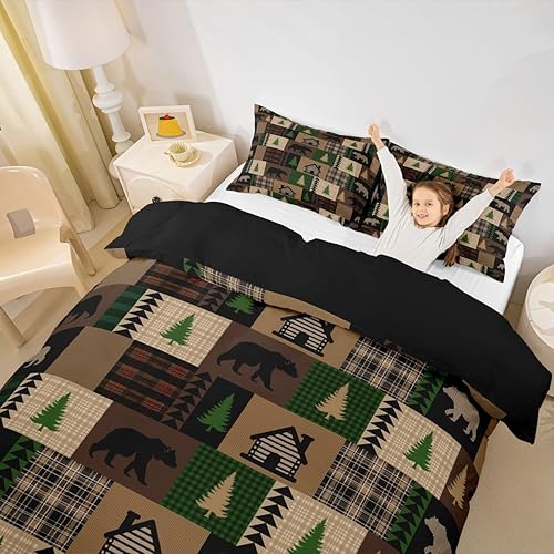 Miniatura 2 de Juego de funda de edredón para campamento de campista, tamaño Queen, estilo retro, rústico, estilo casa de campo, cabaña, caravana, funda de edredón