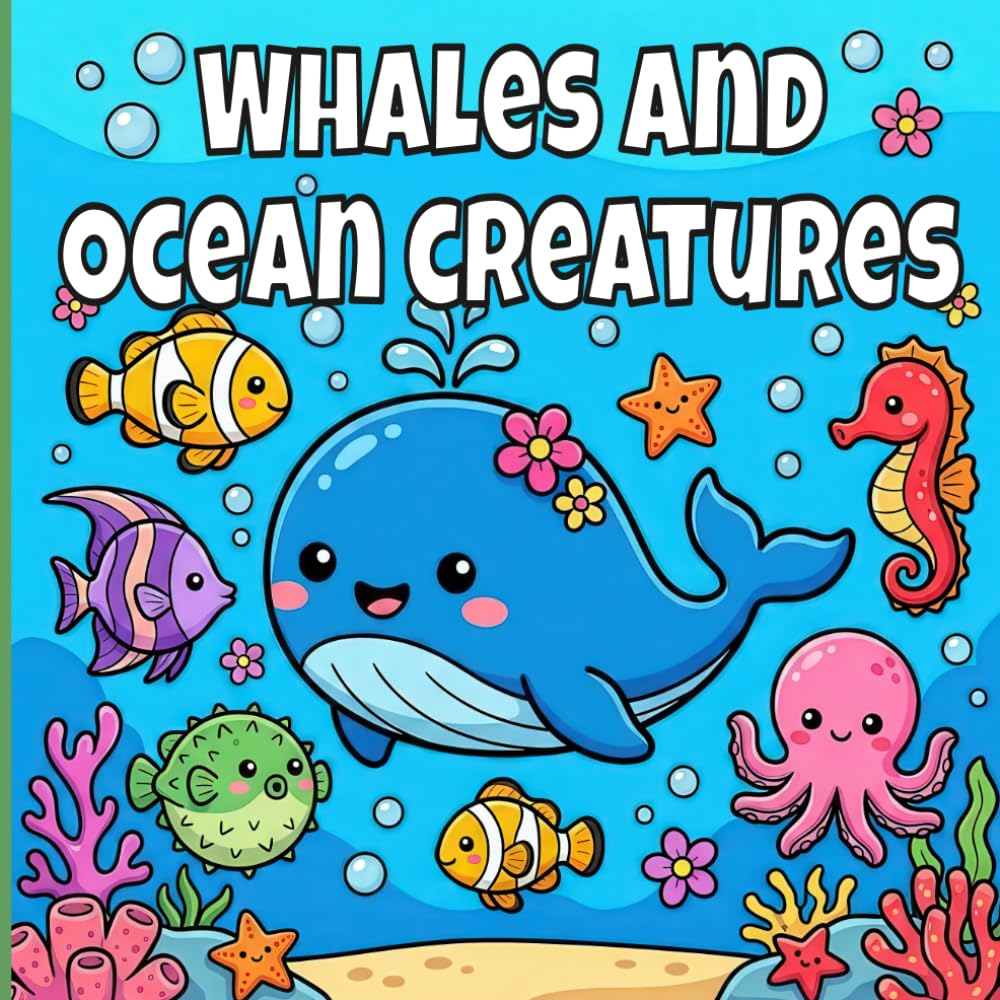 Cute Whales And Ocean Animals Coloring Book: Bold And Easy Whale Coloring Pages For Relaxation. (Cute Ocean Animals Friends)