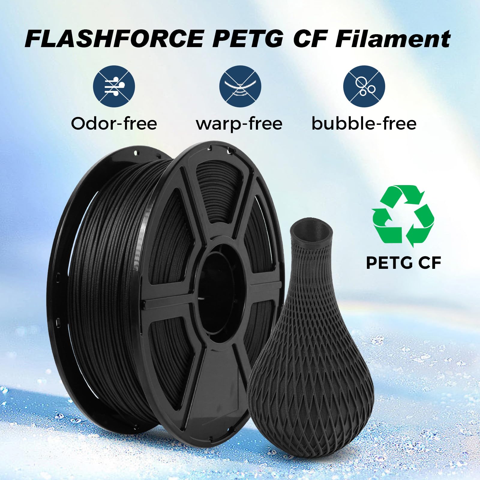 FLASHFORGE - Filamento per stampante 3D, PETG CF, 1,75 mm, fibra di carbonio PETG, 1 kg, resistente al calore, ad alta resistenza e rigidità, progettato per modelli complessi e parti funzionali (nero)