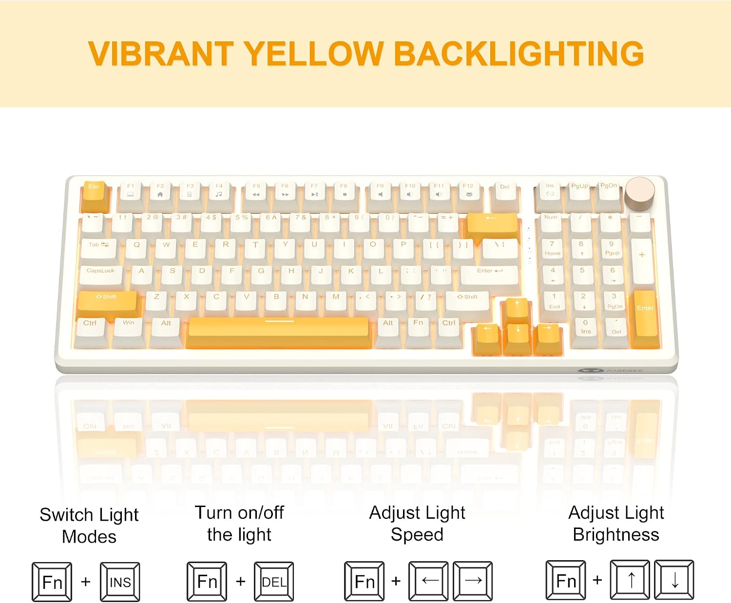 Mechanical Gaming Keyboard and Mouse, MageGee STAR98 Yellow LED Backlit Wired Gaming Keyboard with Yellow Switches, 7-Color Breathing PC Gaming Mouse for Computer, Windows, Laptop (White) image 2