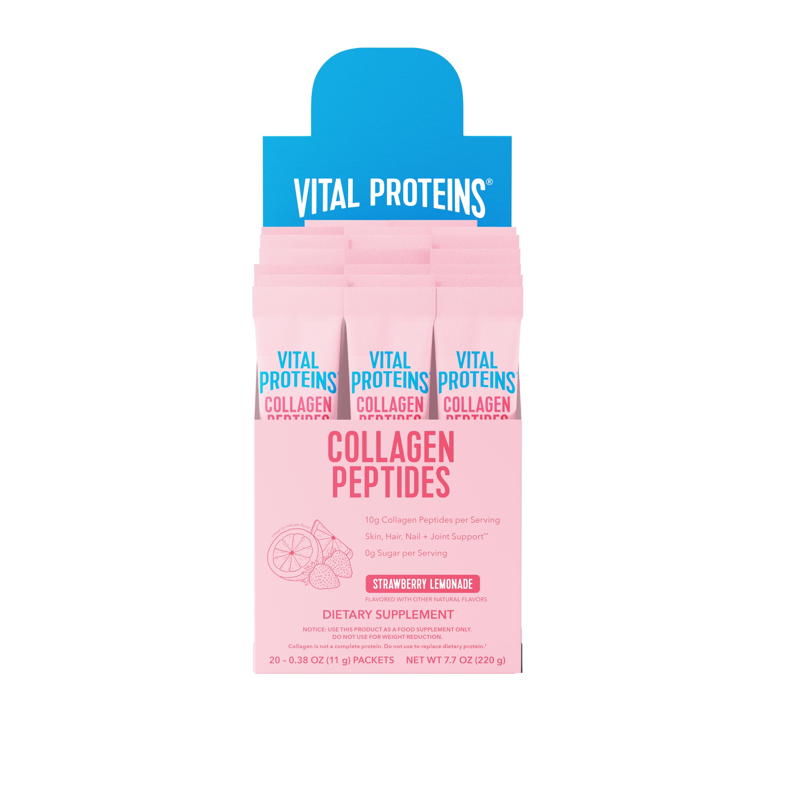 Vital Proteins Collagen Peptides Powder, Strawberry Lemonade Flavor, 20 Ct Strawberry Lemonade 20 Packets (Pack of 1)