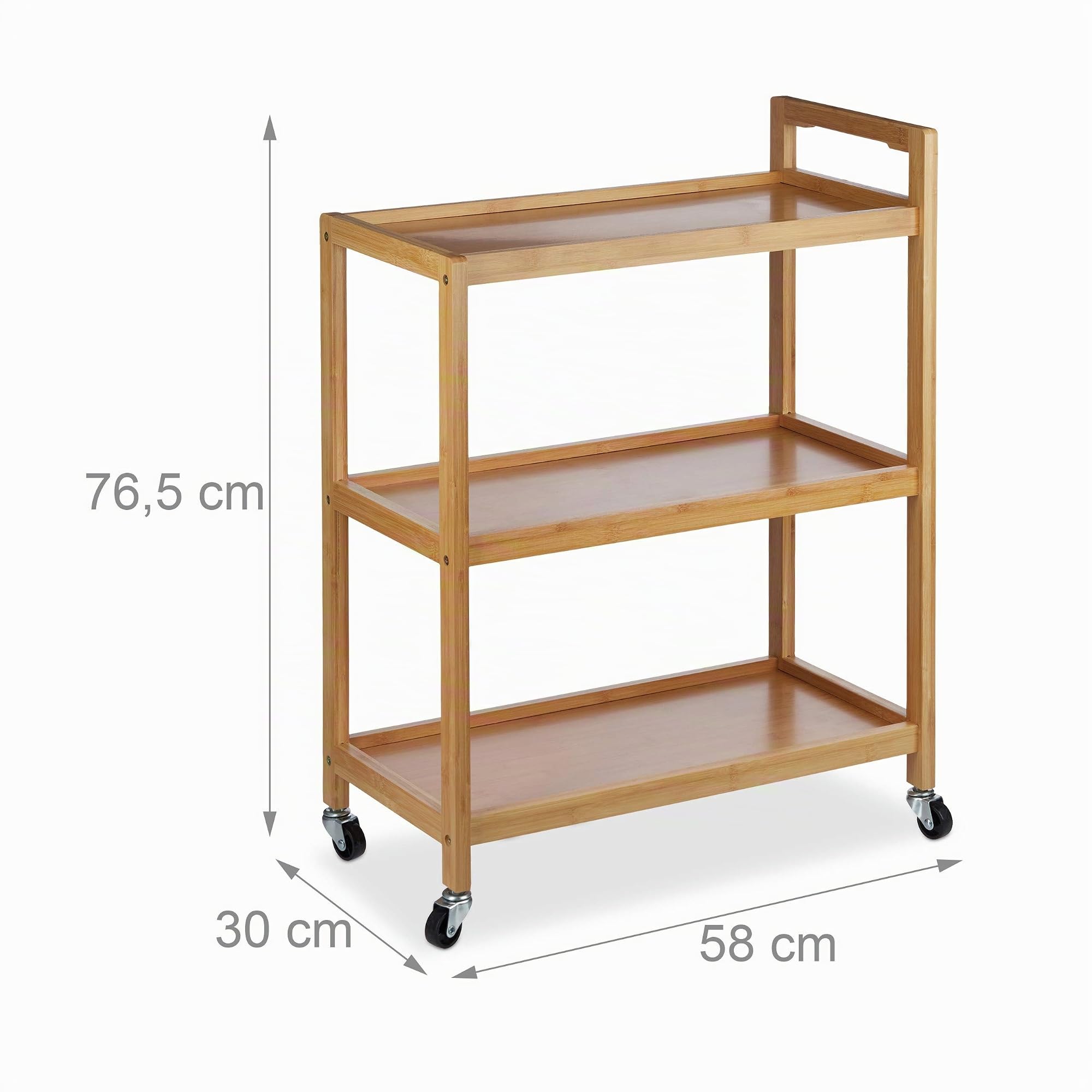 Relaxdays Carrito Cocina con 3 Niveles, Bambú, Marrón, 76 x 58 x 30 cm