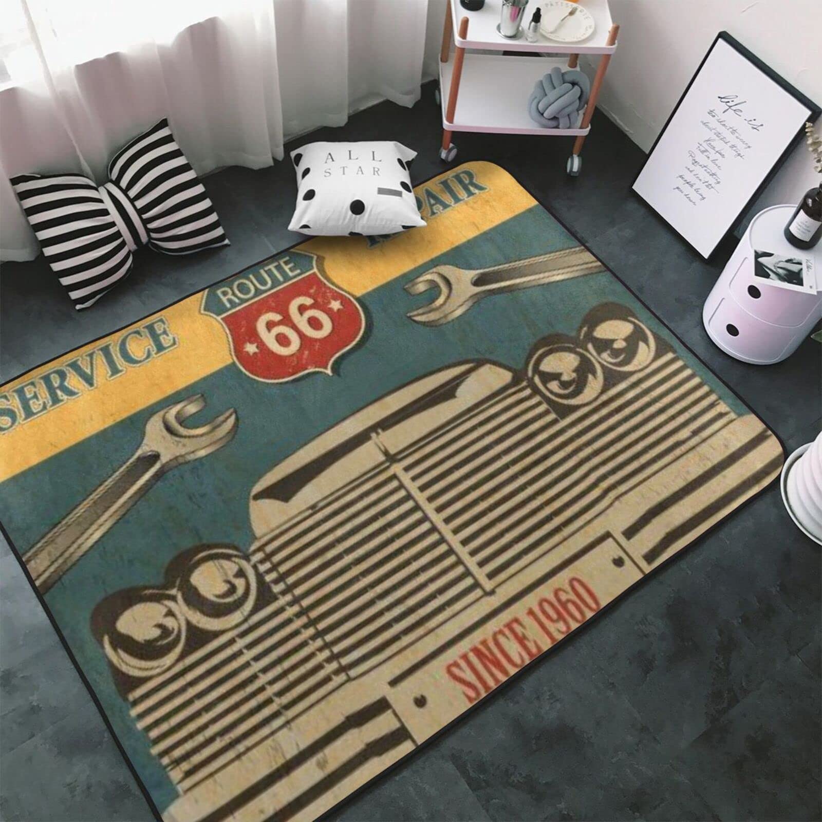 Amazon | 西海岸 アメ車 ルート66 車庫 クラシック ラグ カーペット