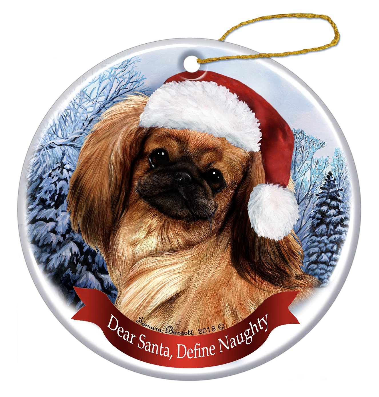 Holiday Pet Gifts Pekingese Santa Hat Dog Porcelain Christmas Tree Ornament-image-13