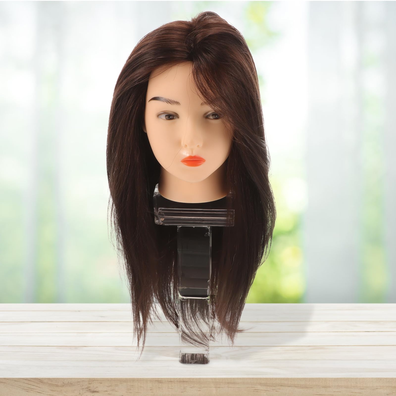 Zerodeko Kosmetik Mannequinkopf aus Echthaar mit Halterung Haarpuppen zum Üben Synthetische Faser und Kunststoff für Salon und Unterricht für Professionelle Friseure und Haarstyling