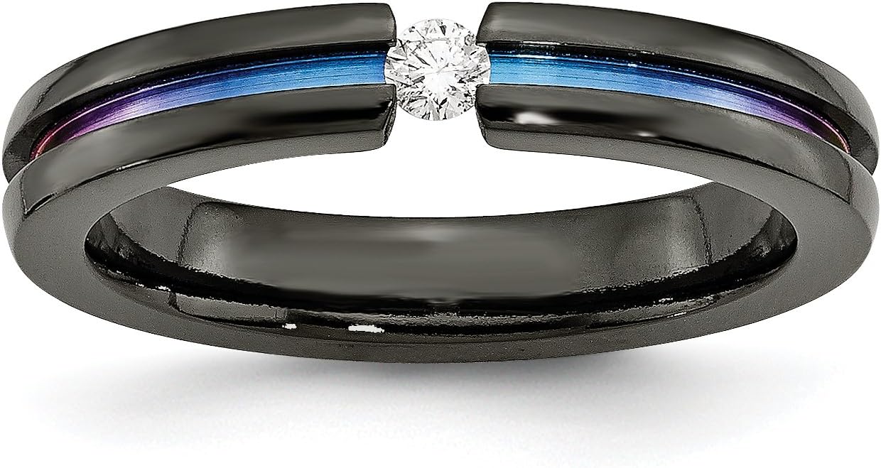 Diamond2Deal Titanium Black Ti Anodized Diamond Wedding Band Ring (0.1ct, H-SI2)