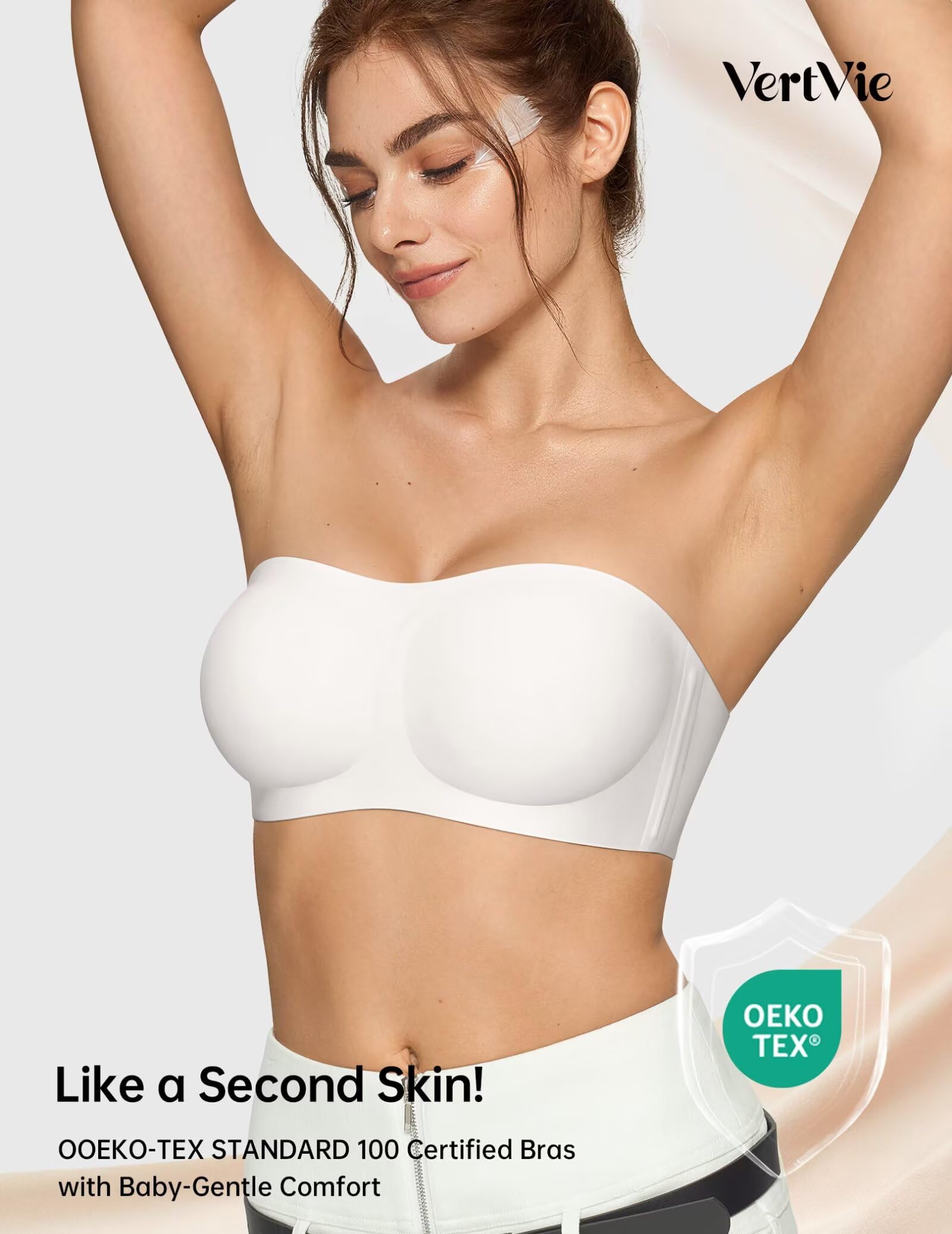 Vertvie Reggiseno senza spalline senza spalline senza cuciture imbottito reggiseno a fascia antiscivolo in silicone top push up convertibile bralette, bianco, L