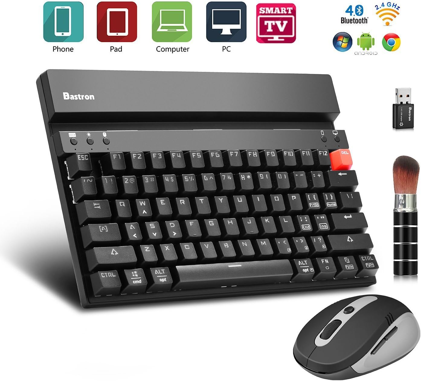 Wireless Mechanical Keyboard Mouse Combo Dual Mode 2.4G&Bluetooth Multi-device Backlit Keyboard for Computers Tablets Smartphones Gaming/Industrial/Office by Bastron MK85 Cherry Blue MX Switch