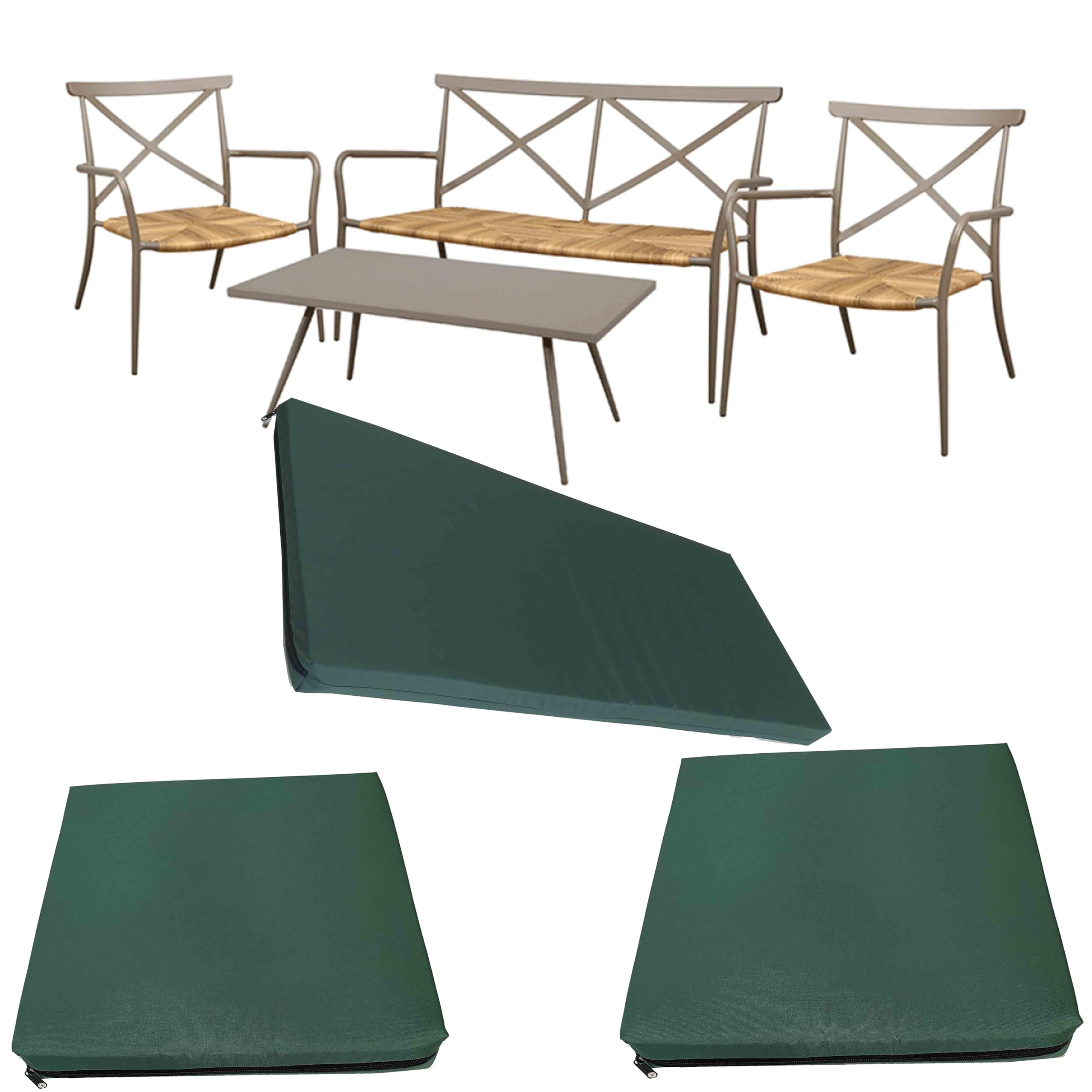 GRIZZLY FOAM Waterproof Replacement Cushion Set for Rattan Chairs 3pc Furniture Chair Indoor/Outdoor Removeable Zipped Cover Ask Any Customize Size (Bottle Green, 18x42x2inch 16x16x2inch) โ image 1