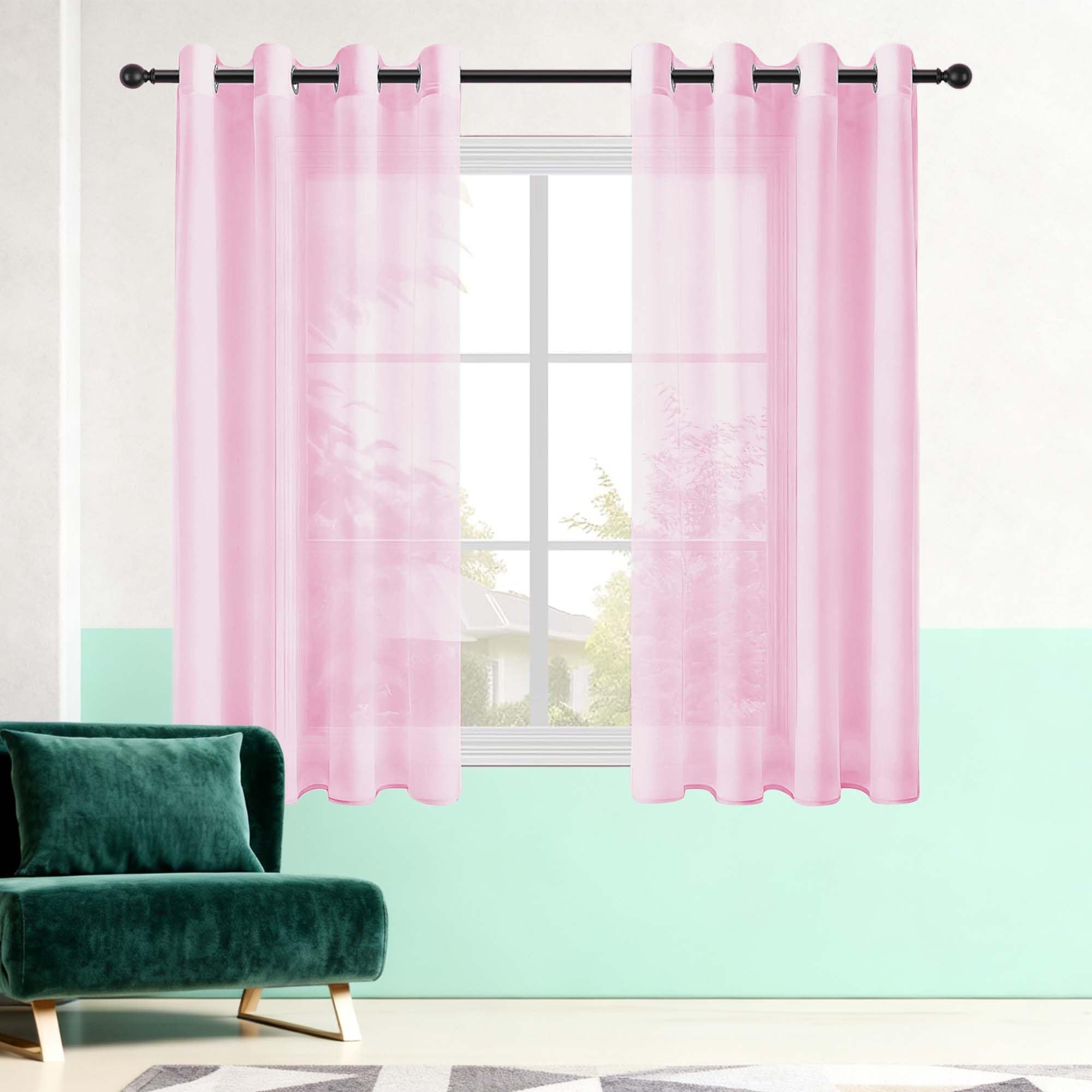 Rideaux voilage 280 x 220 cm rose à oeillets pour le salon