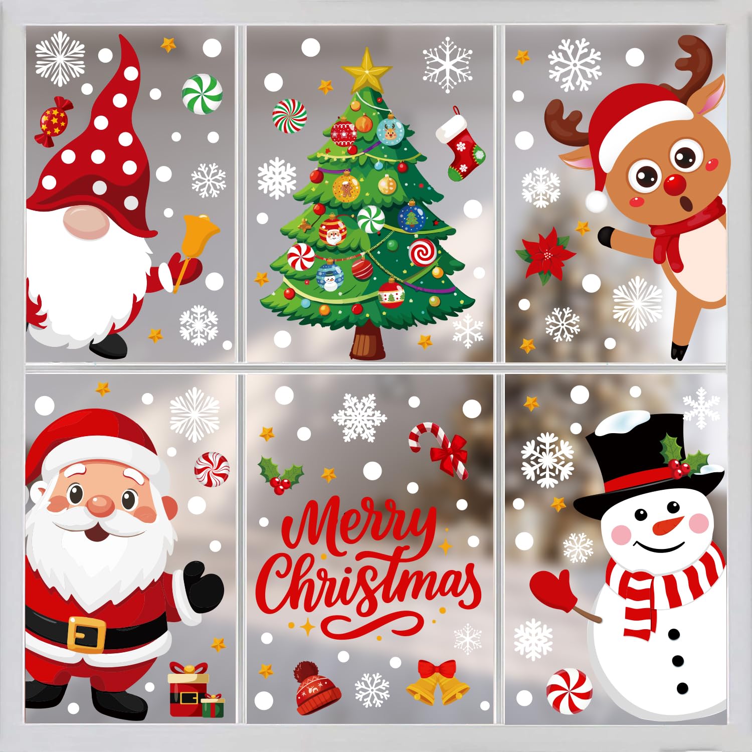 Cute Christmas Window Clings Christmas Window Decorations Double Side Window Stickers for Xmas Santa Snowman Glass Decals for Indoor Outdoor