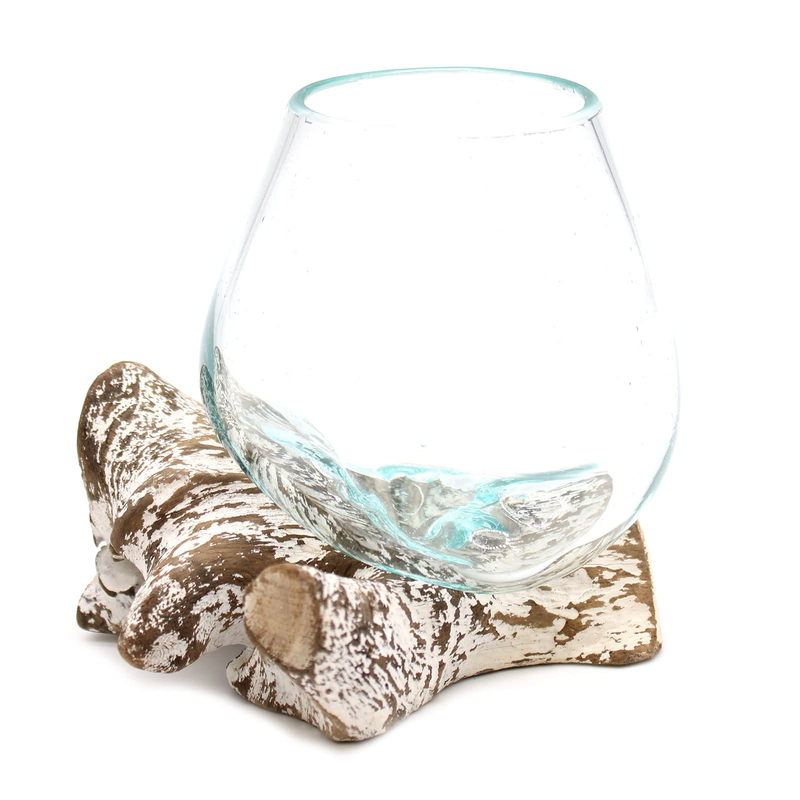🌿 Molten Glass on Whitewash Wood Bowl – Small | Handmade Recycled Glass & Gamal