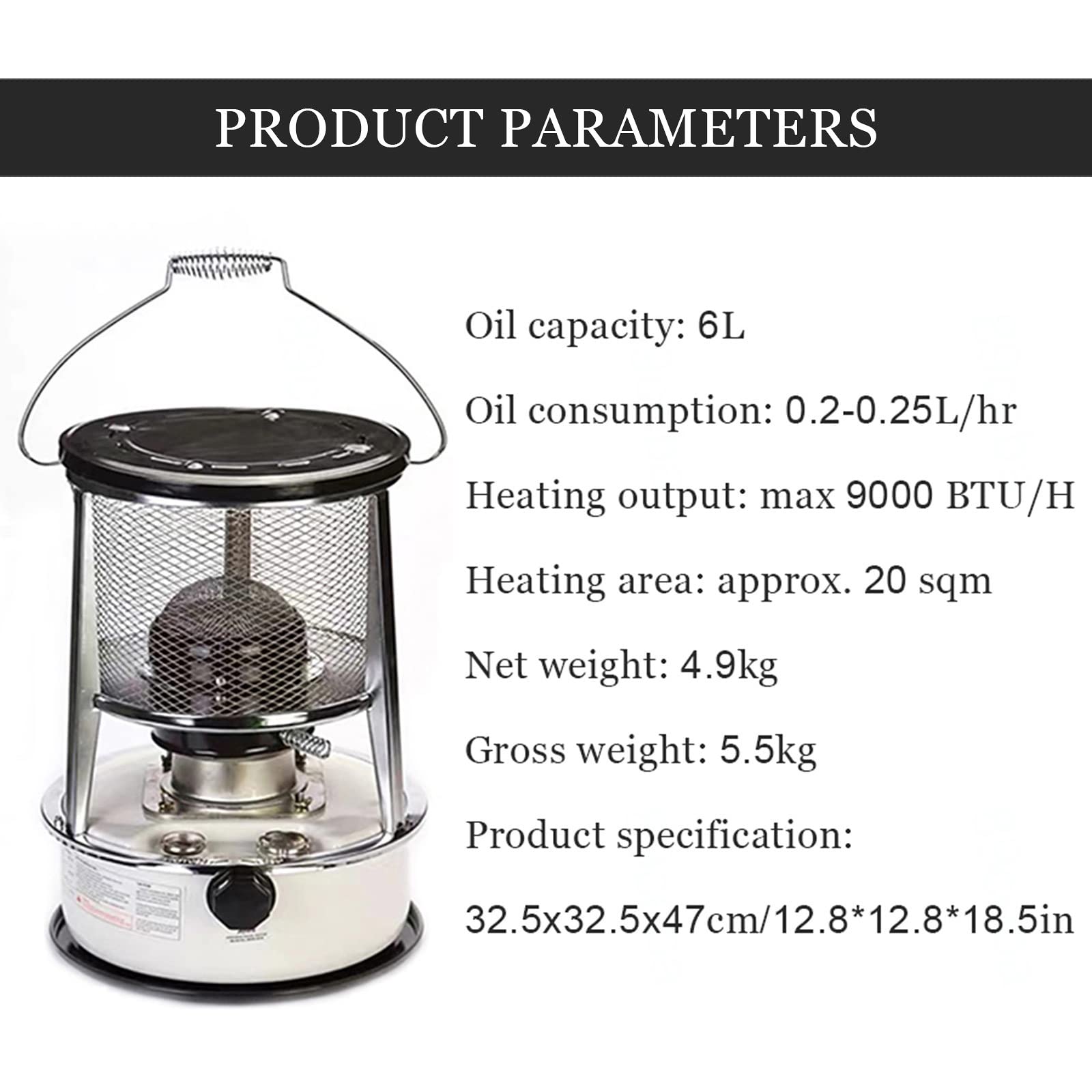 Estufa De Queroseno Interiores, Calentador De Queroseno Portátiles, Quemador De Queroseno con Mecha, Calentadores De Parafina para Acampar Al Aire Libre, Tiendas, Cocinar,6Lwhite