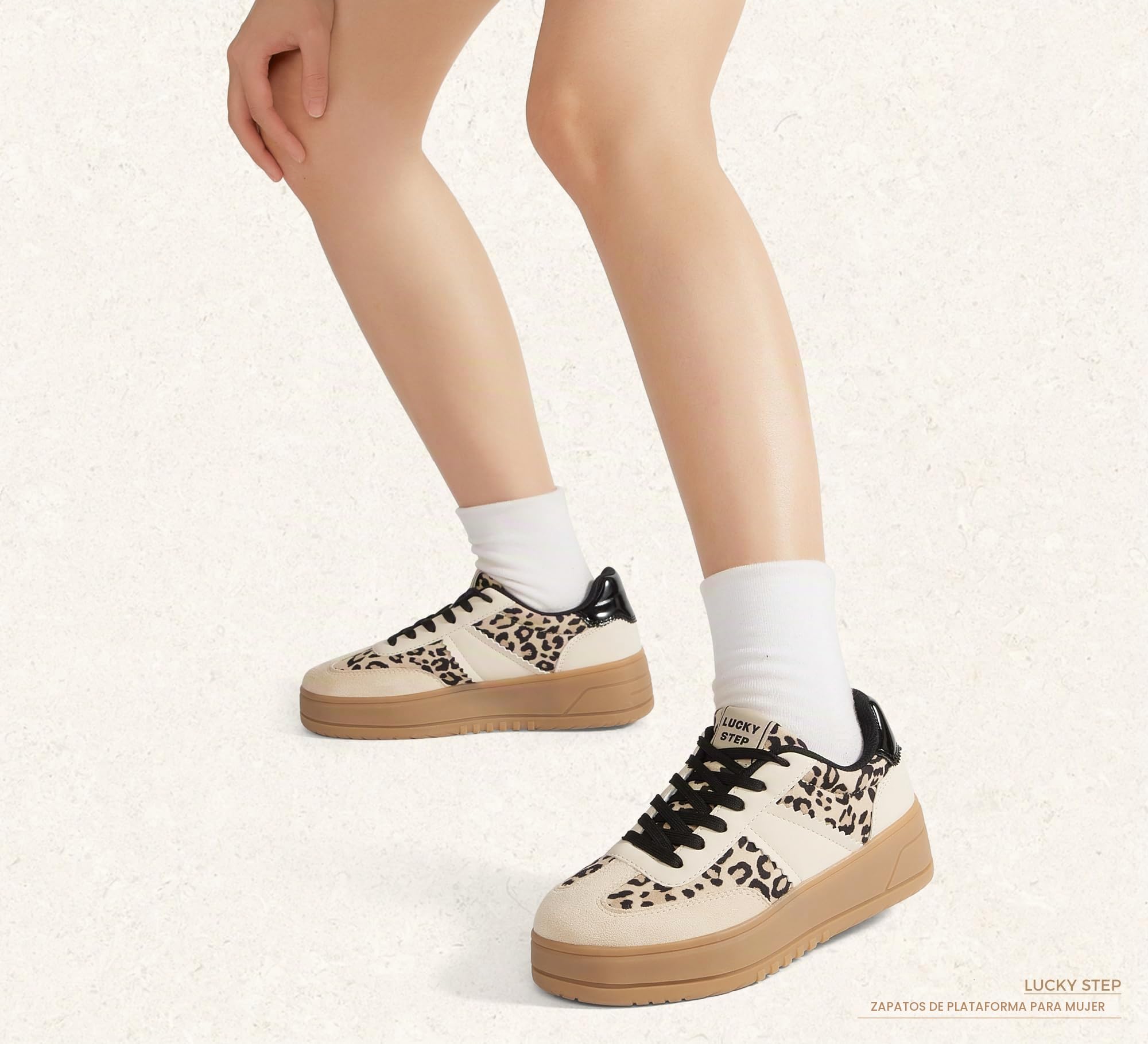 LUCKY STEP Tenis de plataforma con cordones para mujer, suela gruesa, cómodos, informales, a la moda, de piel sintética, tenis de caña baja para caminar