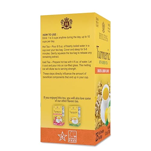 Miniatura 3 de Hyleys - Té de cúrcuma - Té verde con sabor a jengibre y limón 25 bolsas de té - 100 natural sin azúcar sin gluten y sin OMG