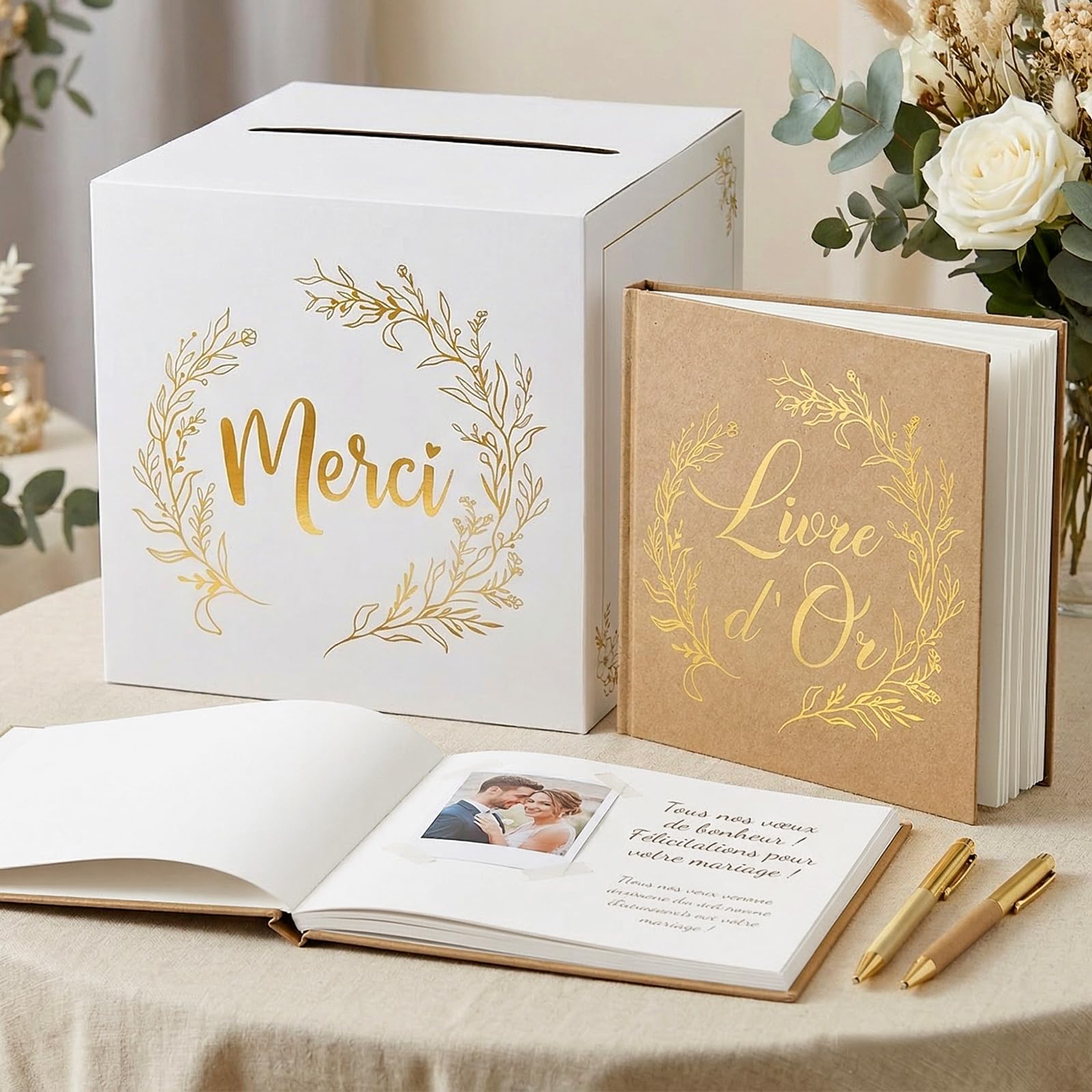 Livre d'or Mariage 60 pages Couverture Rigide Kraft Guest-Book Registre
