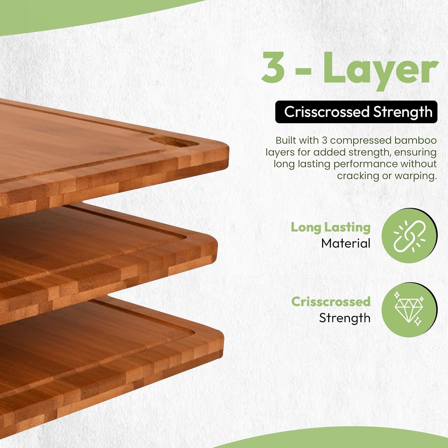 GREVA 3-Piece Premium Bamboo Cutting Board Set with Juice Grooves & Non-Slip Feet | XL, M, S Wood Chopping Boards for: Meat, Vegetables & Charcuterie | INCLUDES 3-in-1 Kitchen GREVA wooden cutlery Set