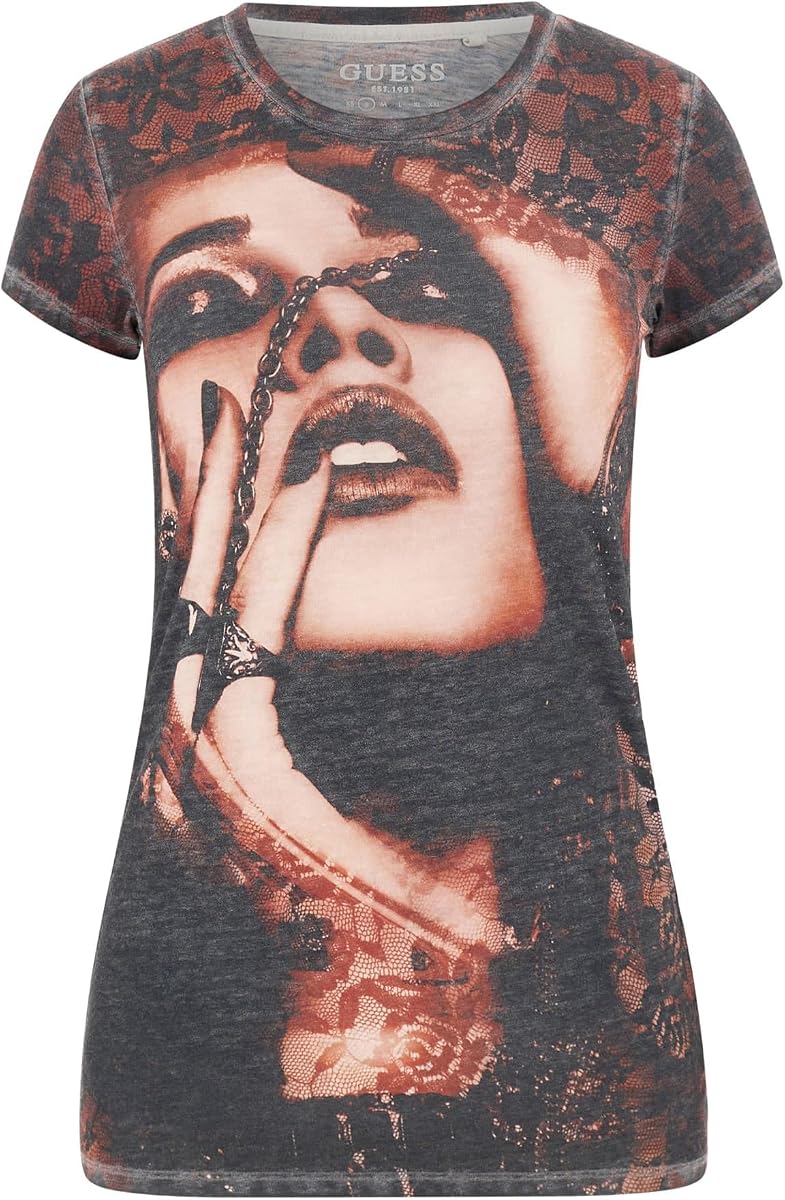 Guess Women's Short Sleeve Lace Face Sub R3 Tee