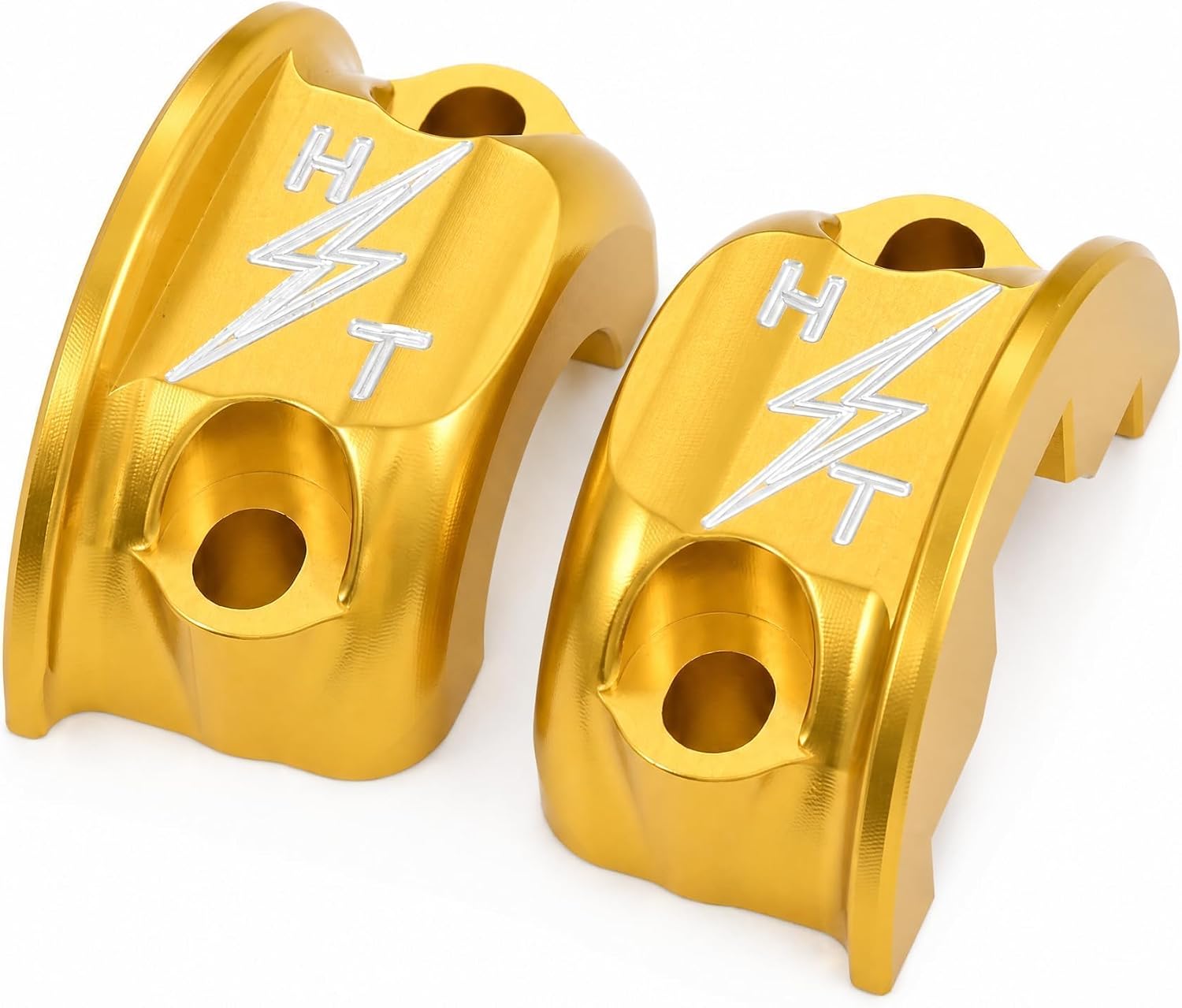 Gold Lightning Logo Brake Clutch Perch Half Clamps, CNC 7075 Aluminum Handlebar Control Clamps Compatible with Select Softail, Dyna, Sportster & Touring Models