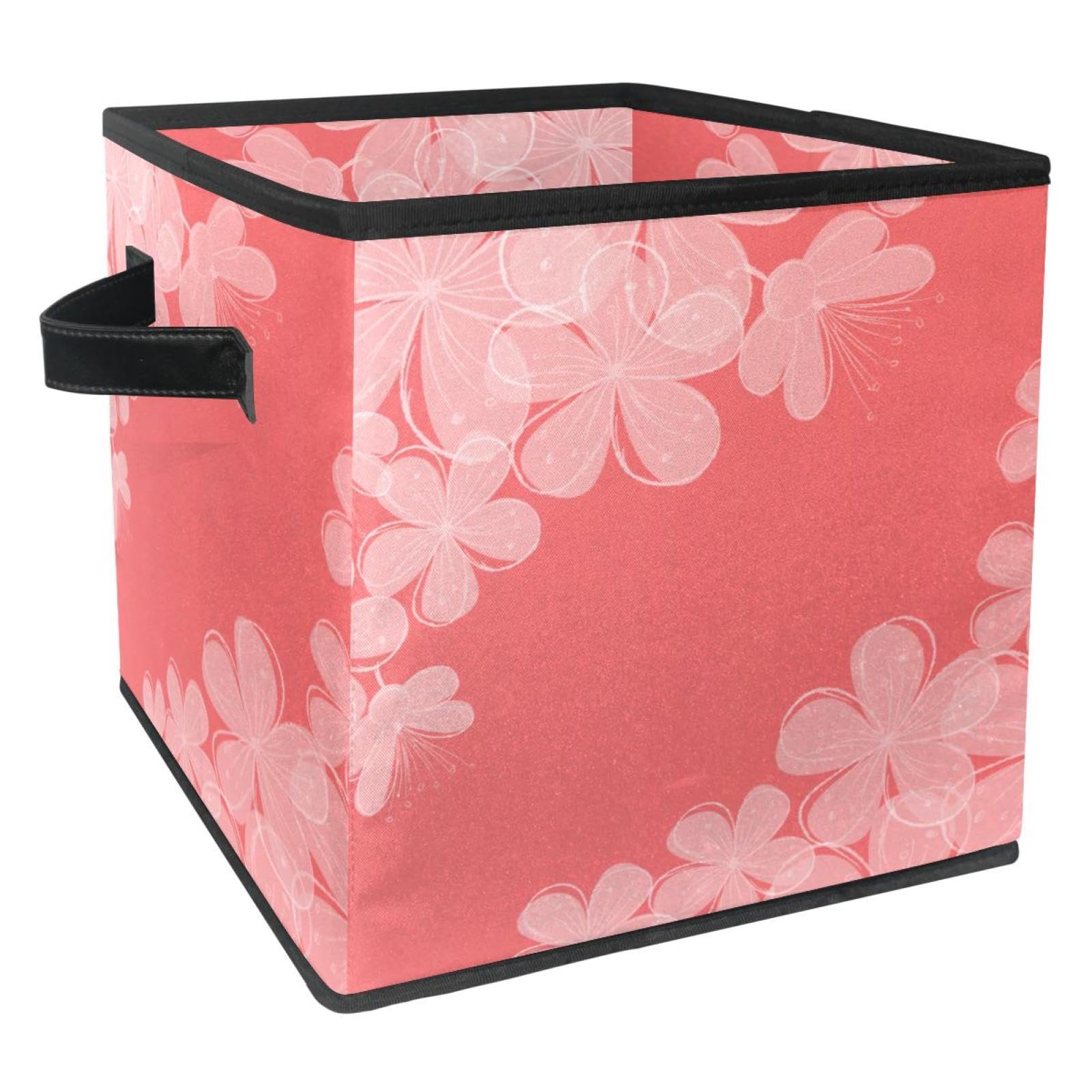 Boîte de rangement cube en tissu pliable à motif cerisier pour organiser armoire et chambre