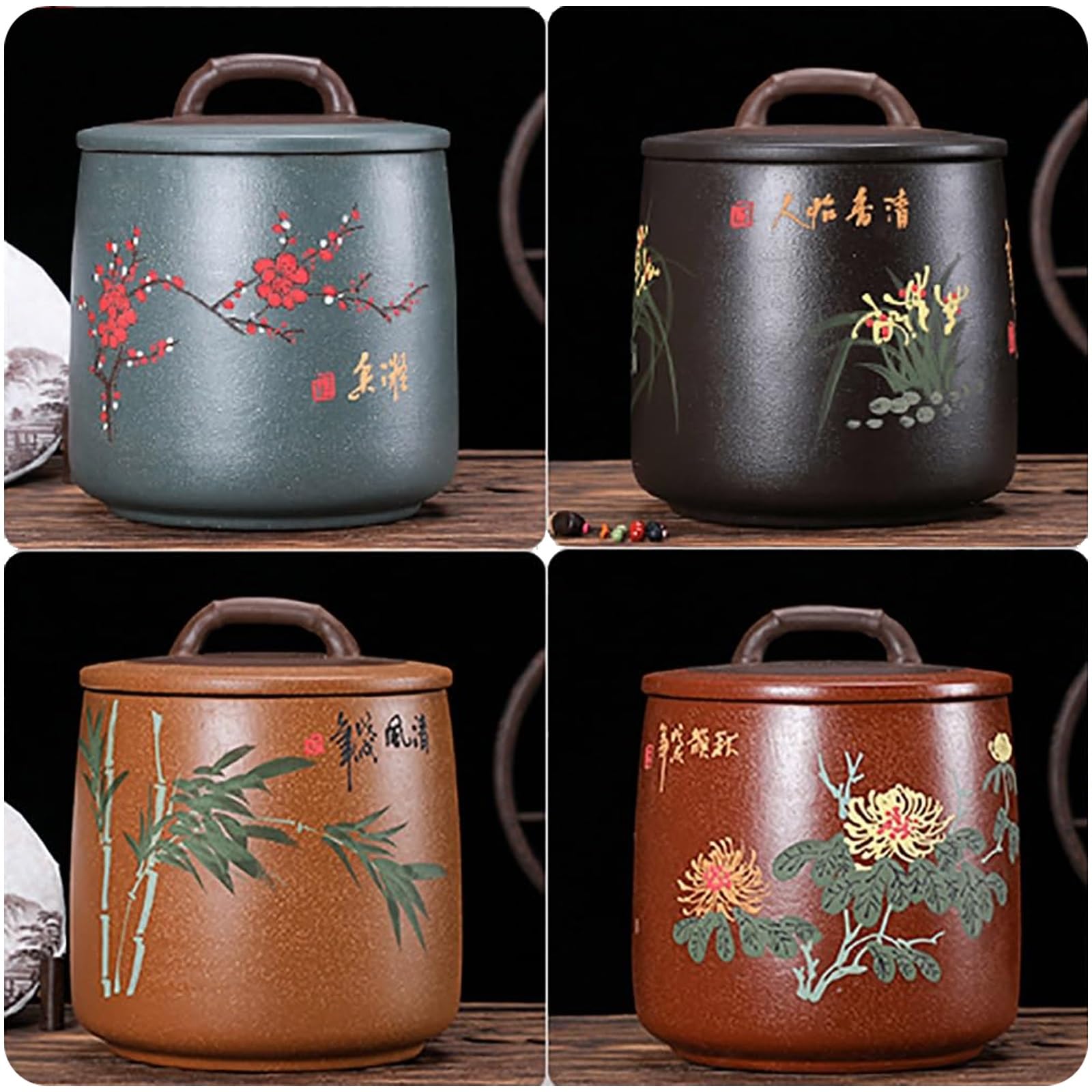 Pojemnik Na Ryż Ceramiczny Chiński Styl Ręcznie Malowany śliwka Orchidea Bambus Dozownik Zboża Hermetyczny & Kuchnia Organizer Retro(B)