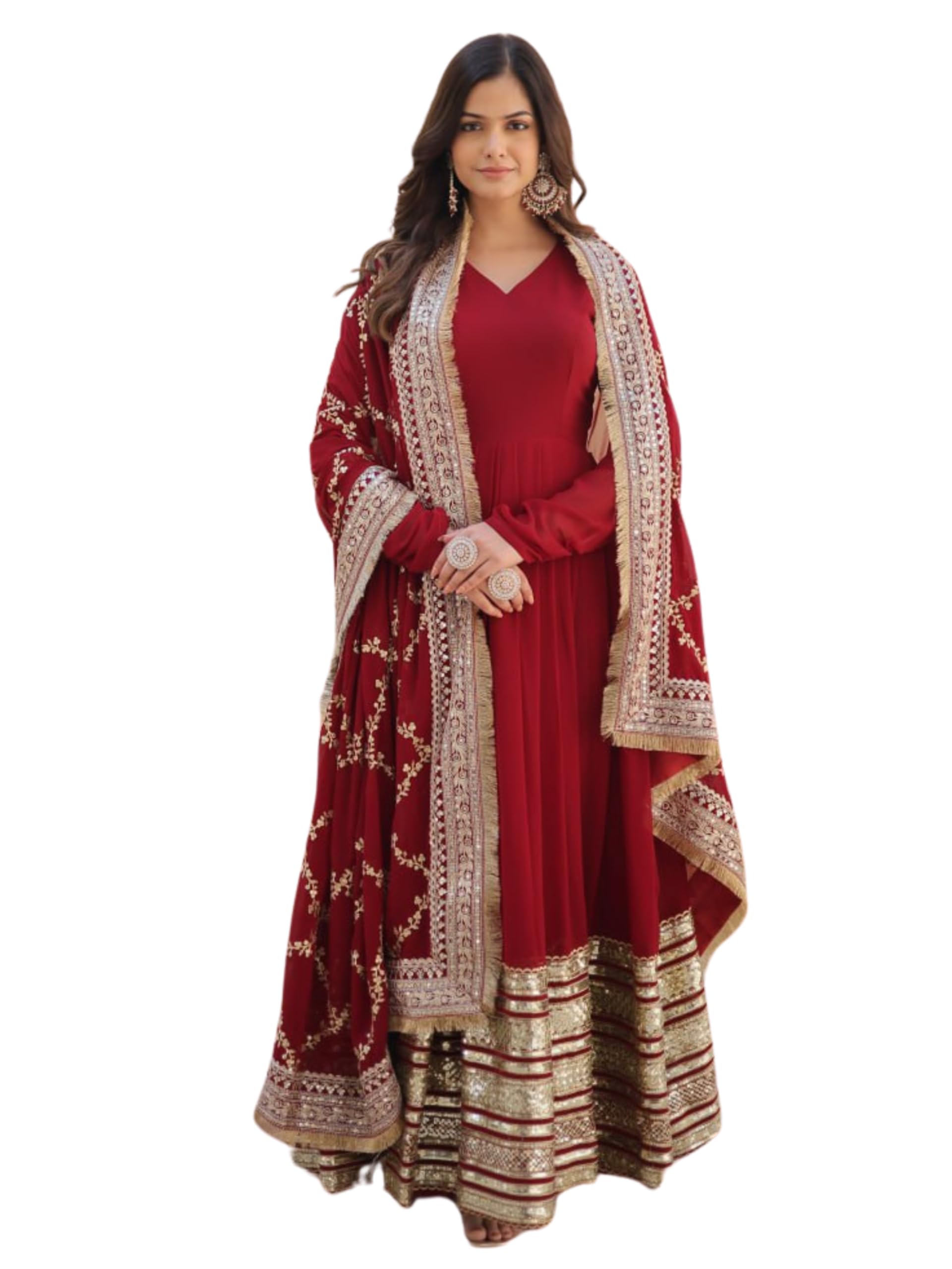 Wine Red Georgette Gown with Gota Patti Detailing-image-42